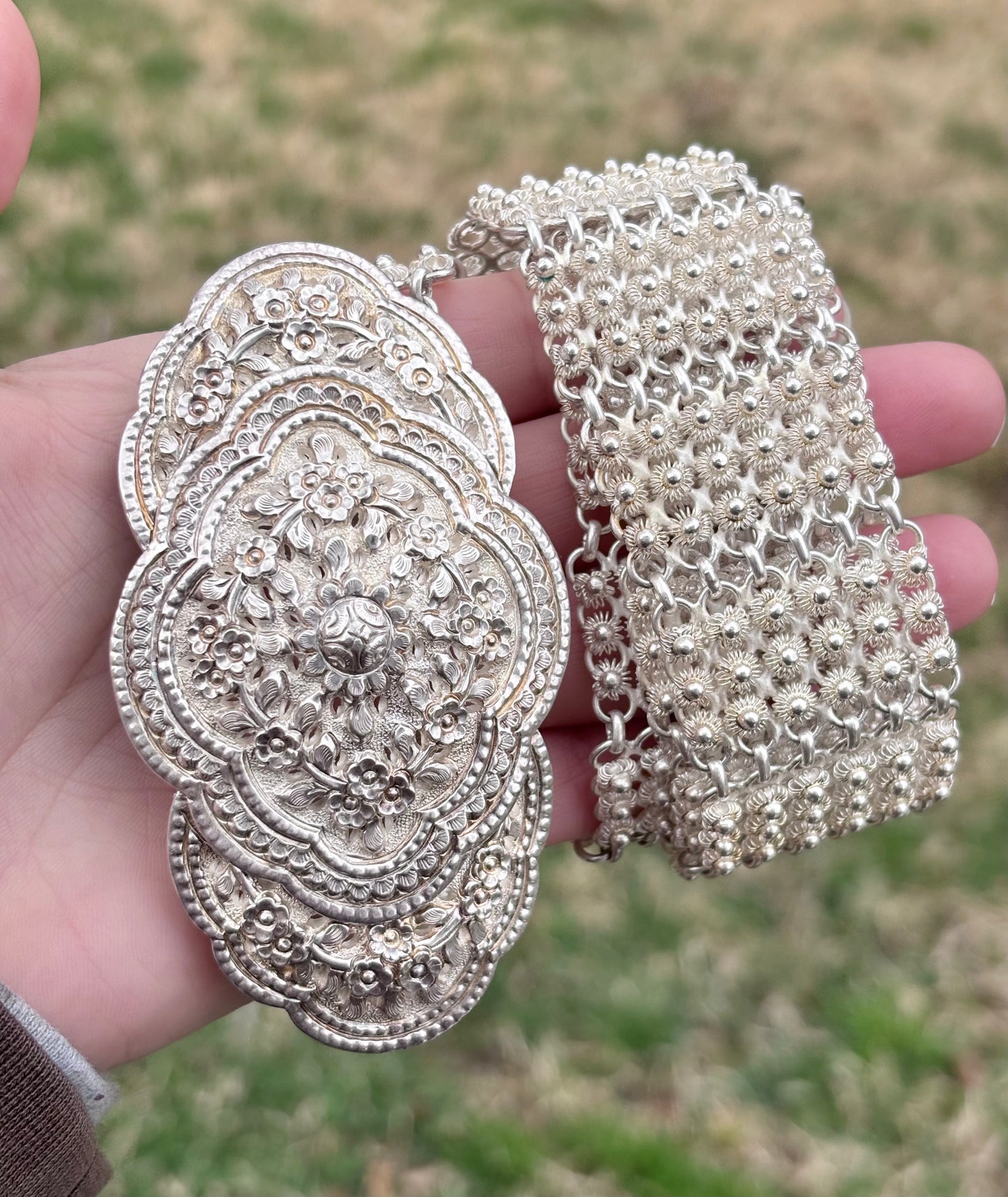 Solid Silver Ornate Floral Belt