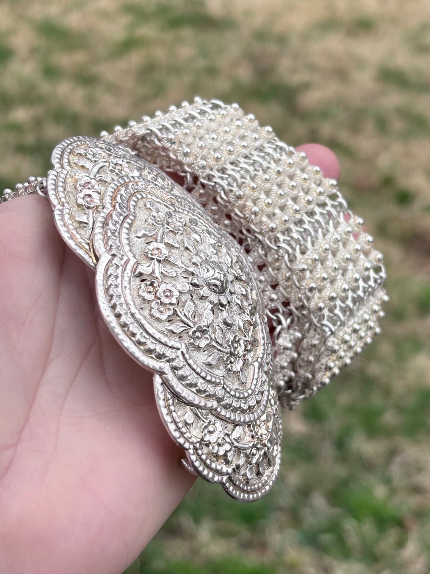 Solid Silver Ornate Floral Belt