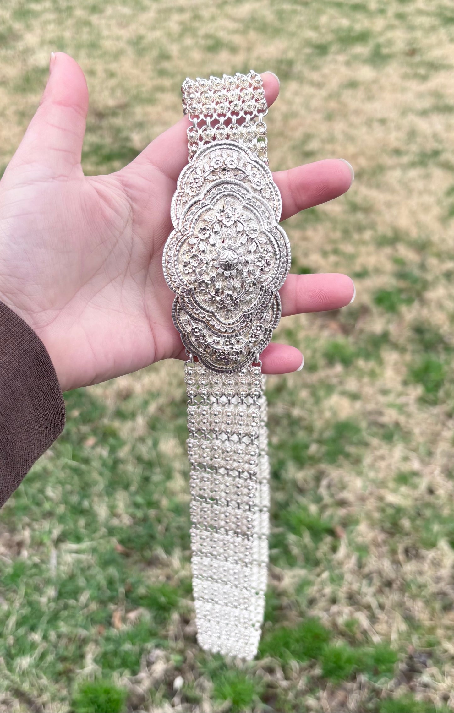 Solid Silver Ornate Floral Belt