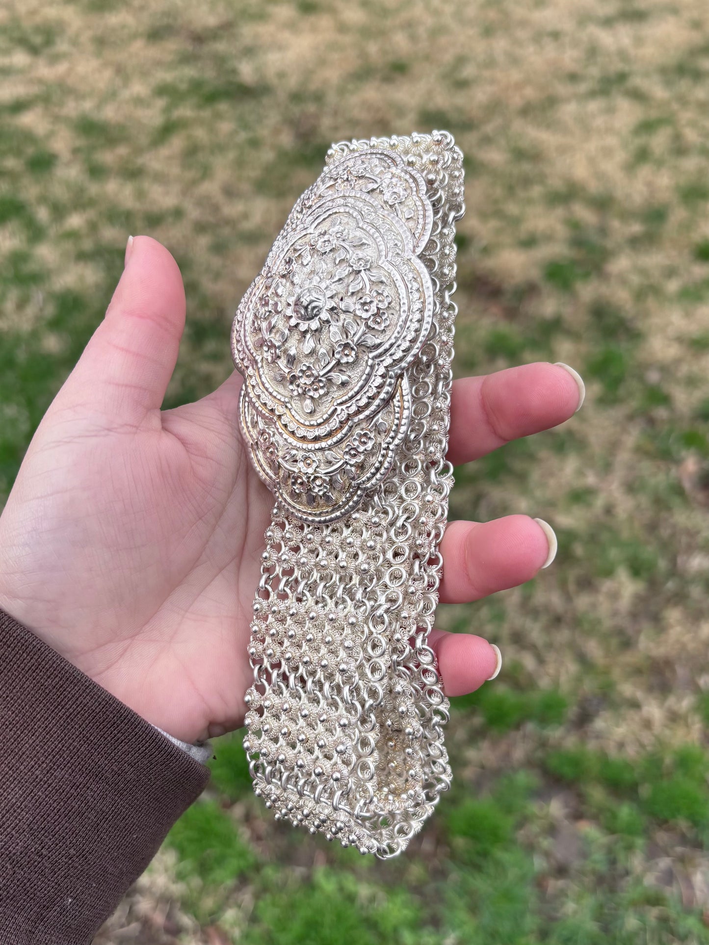Solid Silver Ornate Floral Belt