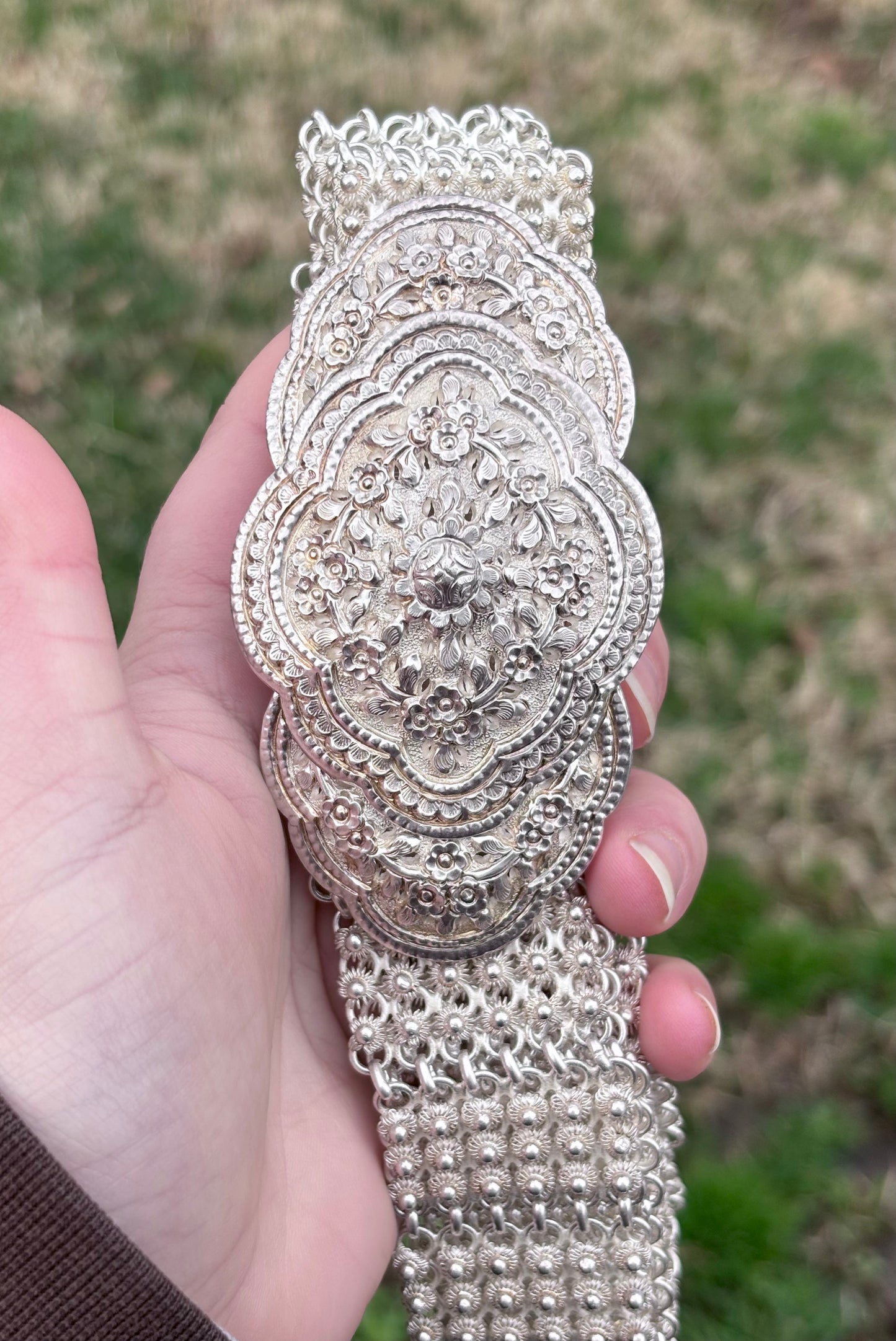 Solid Silver Ornate Floral Belt