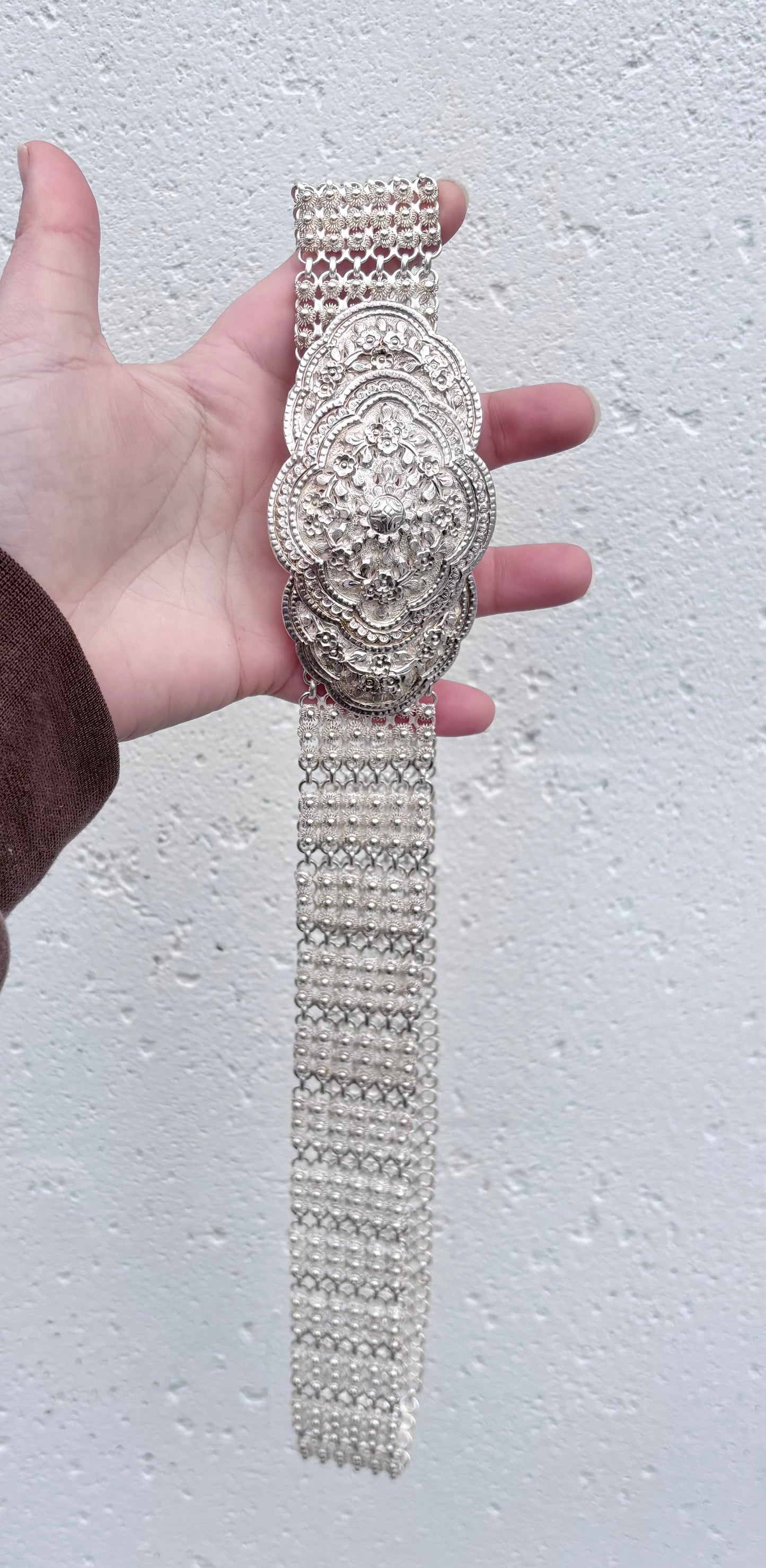 Solid Silver Ornate Floral Belt