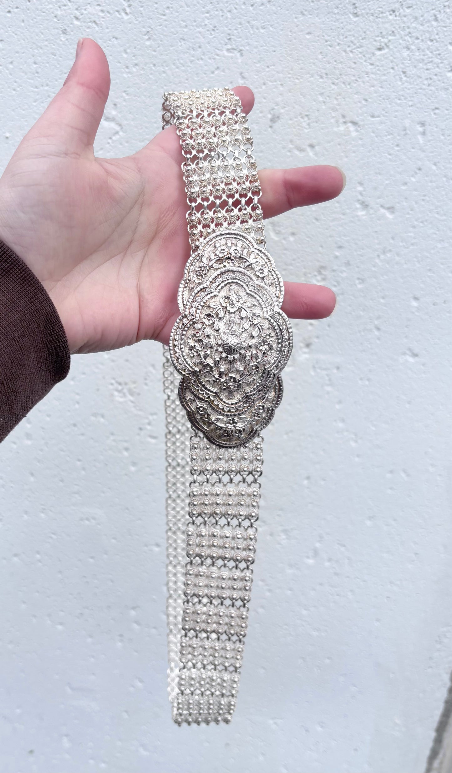 Solid Silver Ornate Floral Belt