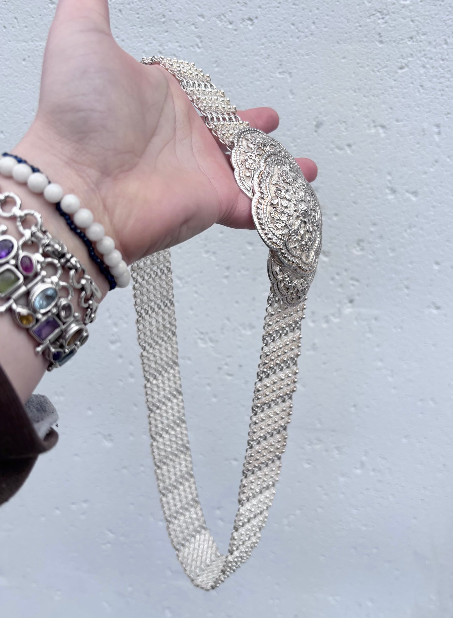 Solid Silver Ornate Floral Belt