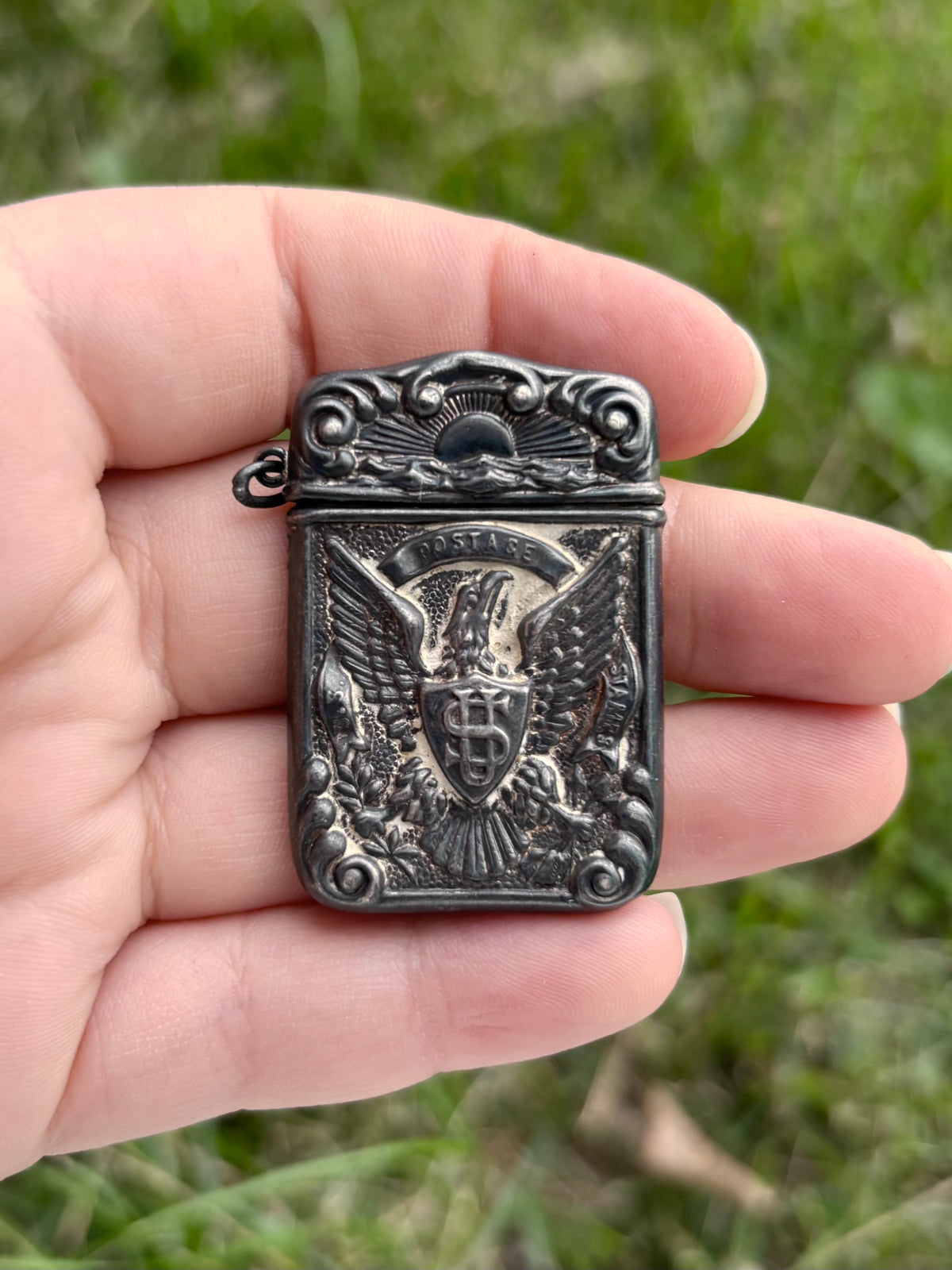 Antique Sterling Silver Patriotic American Eagle Postage Stamp Case