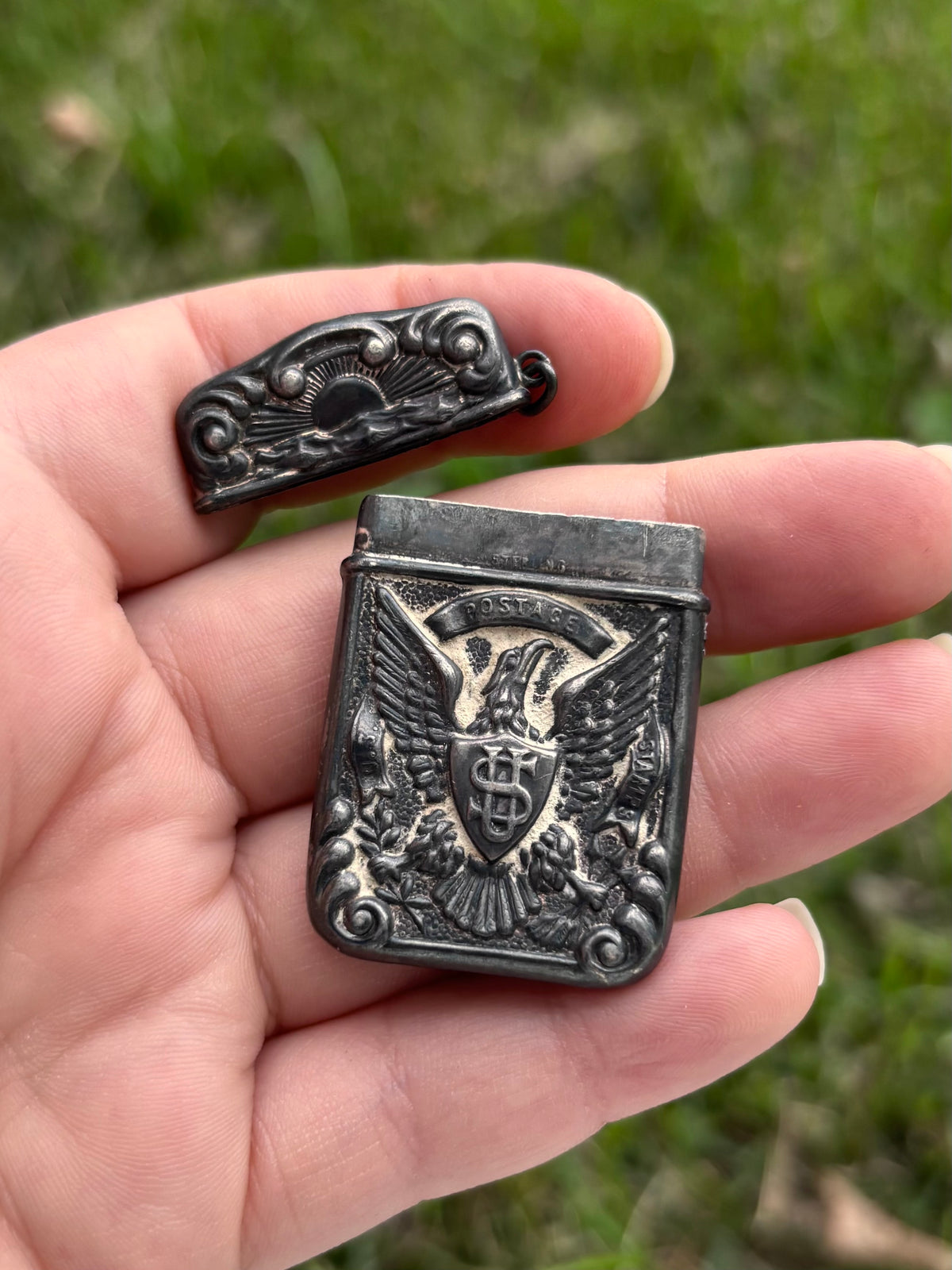 Antique Sterling Silver Patriotic American Eagle Postage Stamp Case