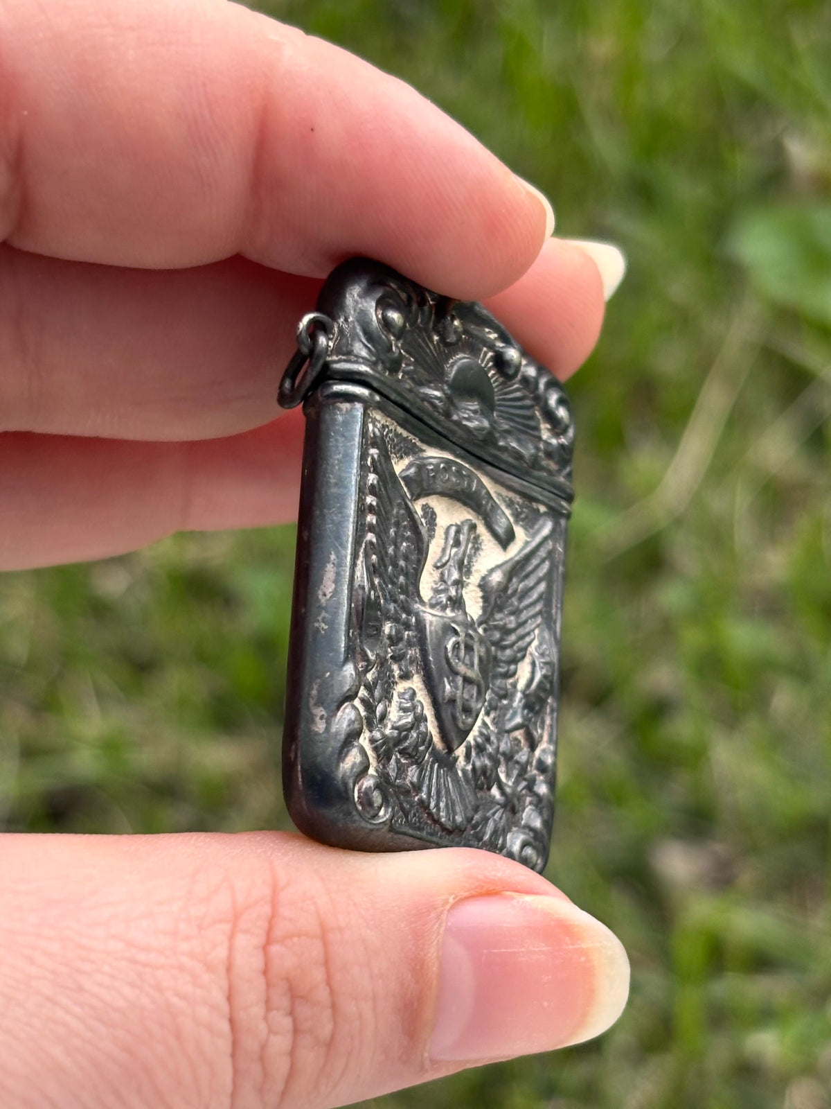 Antique Sterling Silver Patriotic American Eagle Postage Stamp Case