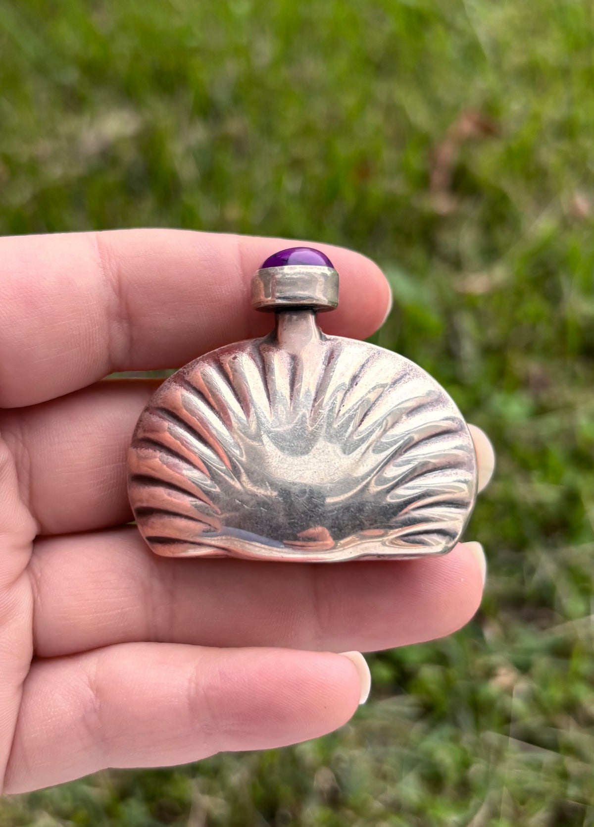 Vintage Taxco Mexico Sterling Silver Perfume Bottle Purple Stone