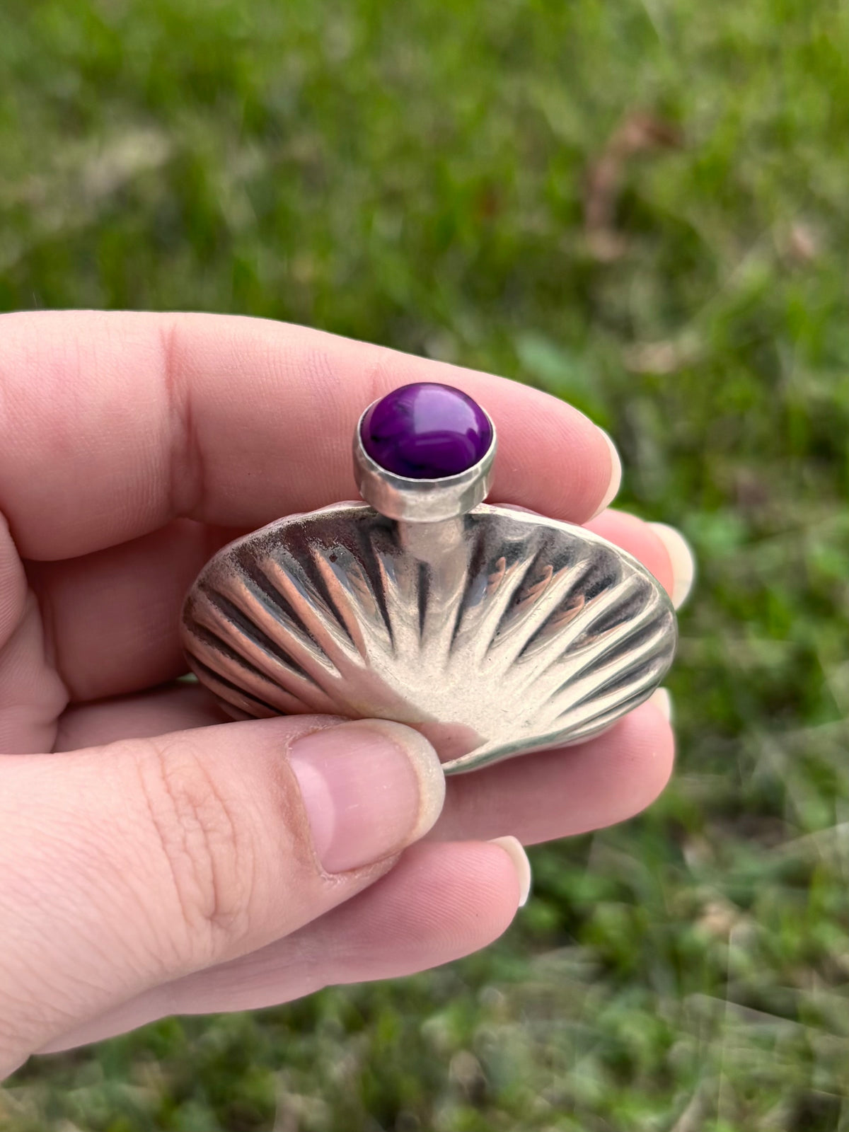 Vintage Taxco Mexico Sterling Silver Perfume Bottle Purple Stone