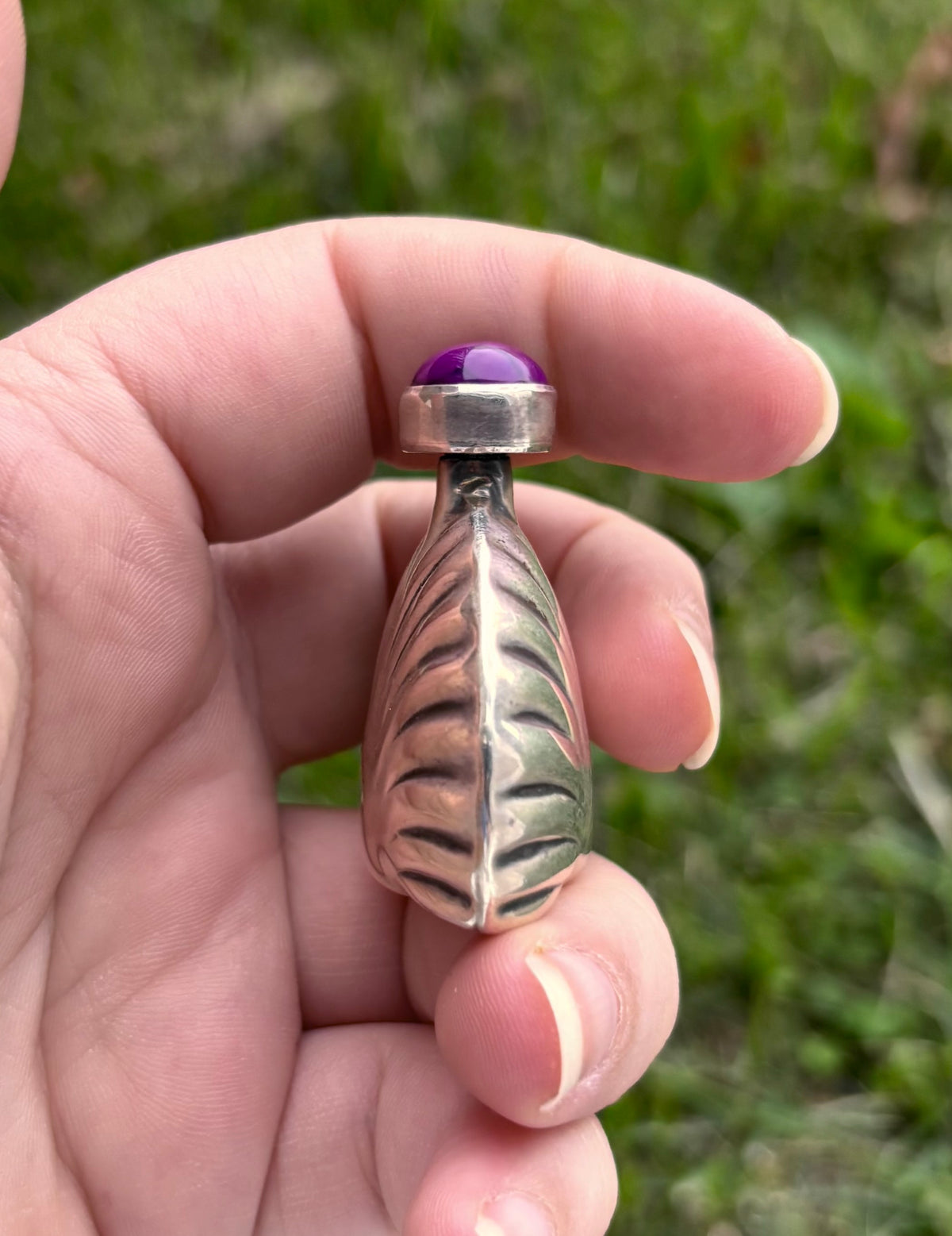 Vintage Taxco Mexico Sterling Silver Perfume Bottle Purple Stone