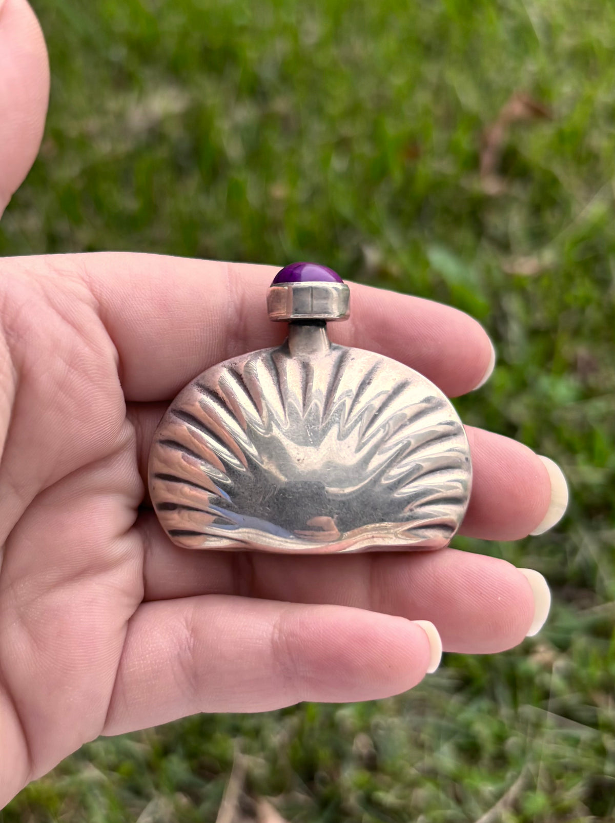 Vintage Taxco Mexico Sterling Silver Perfume Bottle Purple Stone