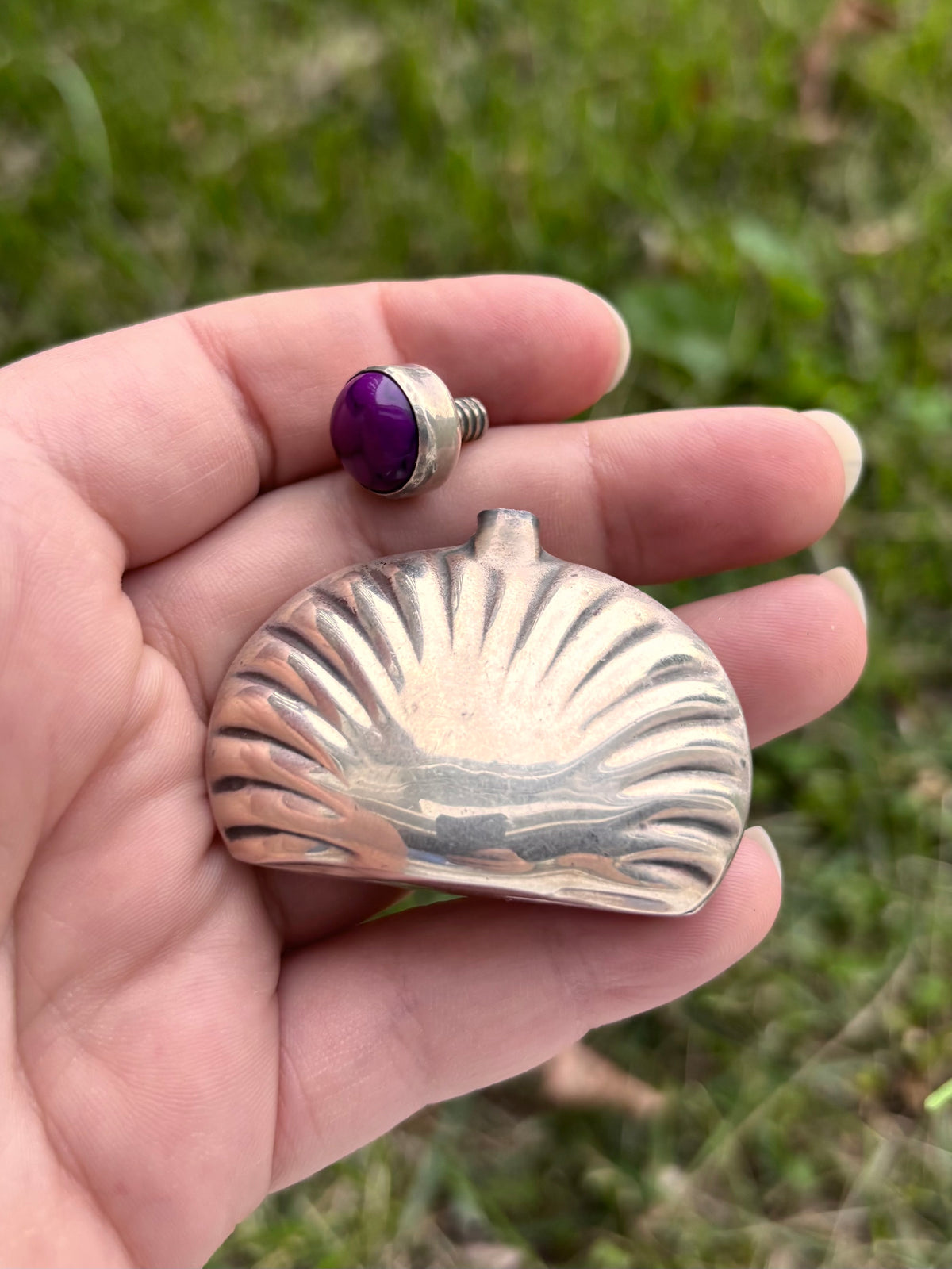 Vintage Taxco Mexico Sterling Silver Perfume Bottle Purple Stone