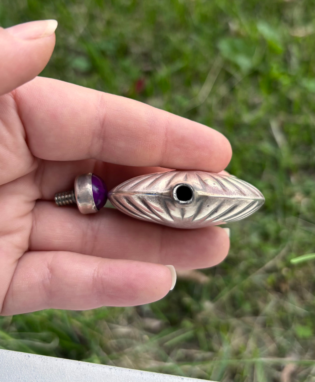 Vintage Taxco Mexico Sterling Silver Perfume Bottle Purple Stone