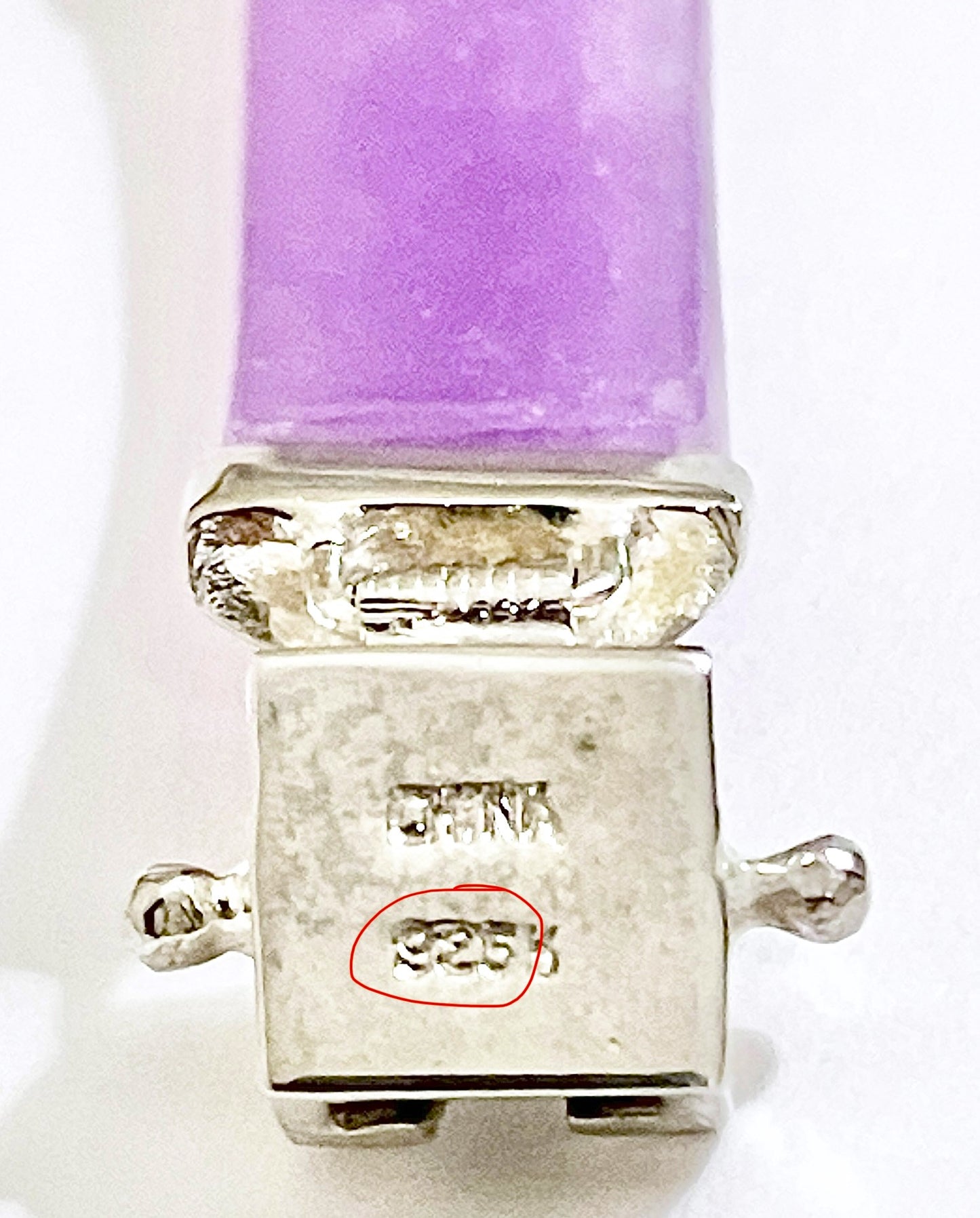 Chinese Lavender Jade Bracelet with Square Step Cut Amethysts