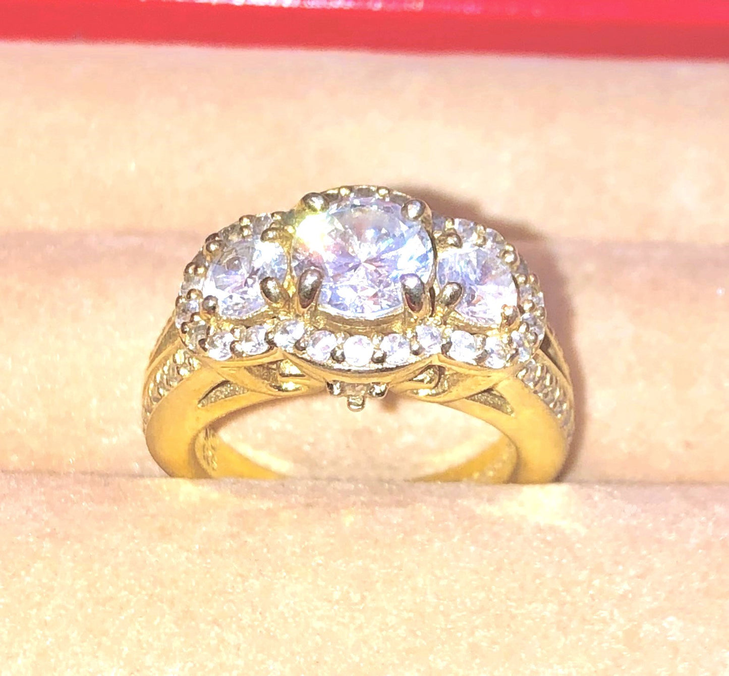 Gold Plated 3-Stone "Diamond" Split Shank Ring