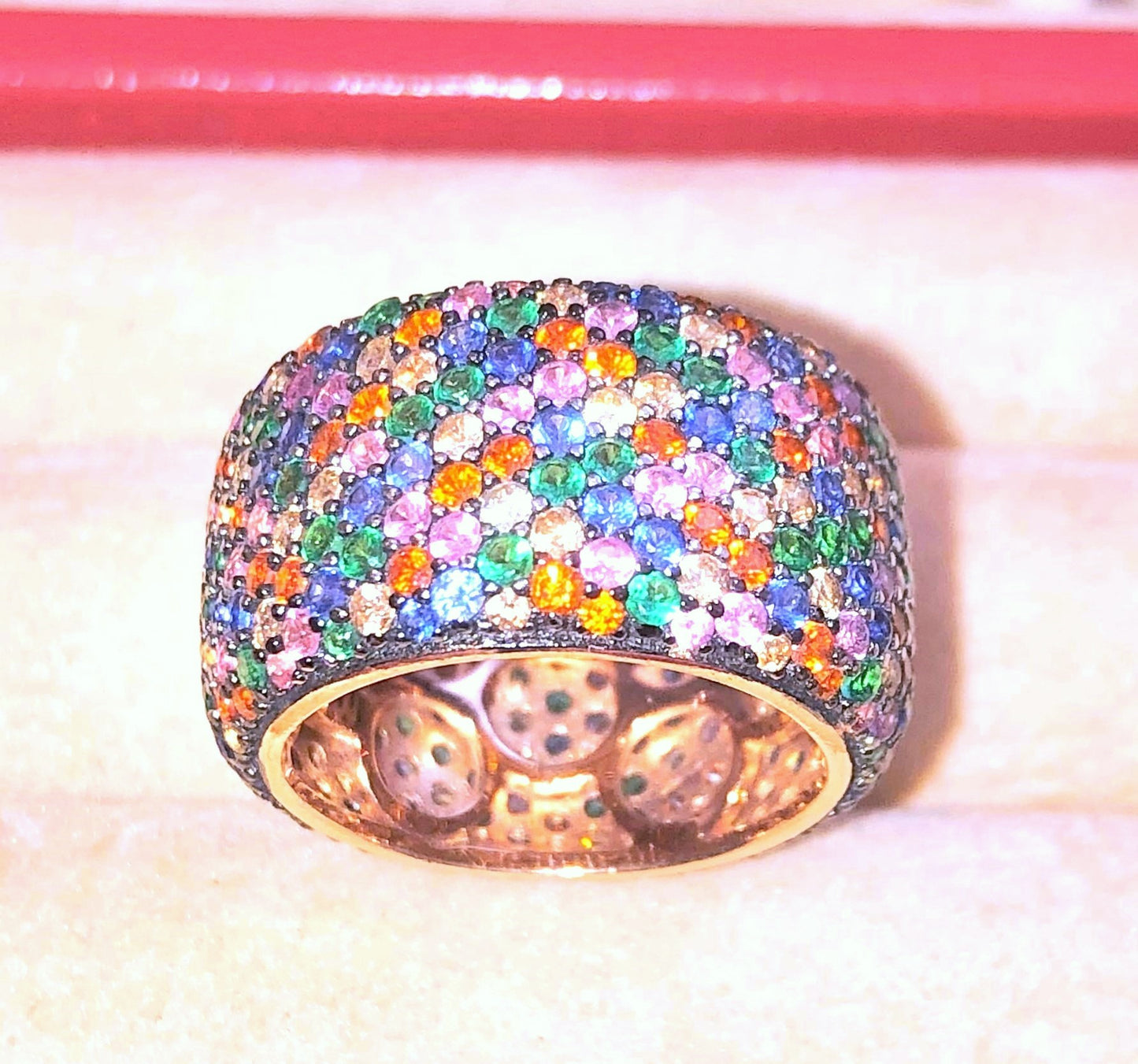 Rose Gold Plated Pavé Rainbow Multi Gemstone Eternity Ring
