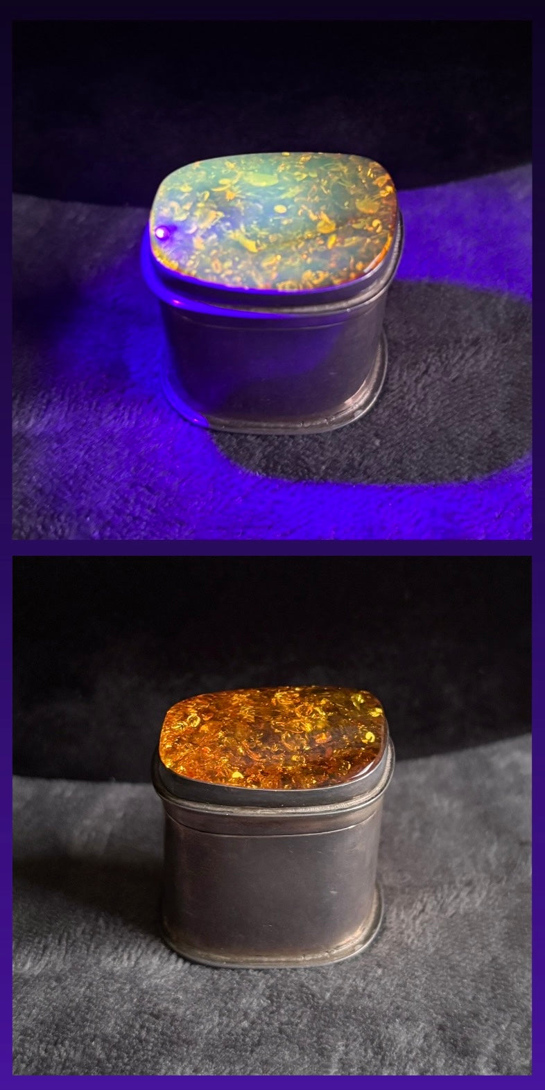 Vintage Sterling Silver & Amber Hinged Trinket Keepsake Box