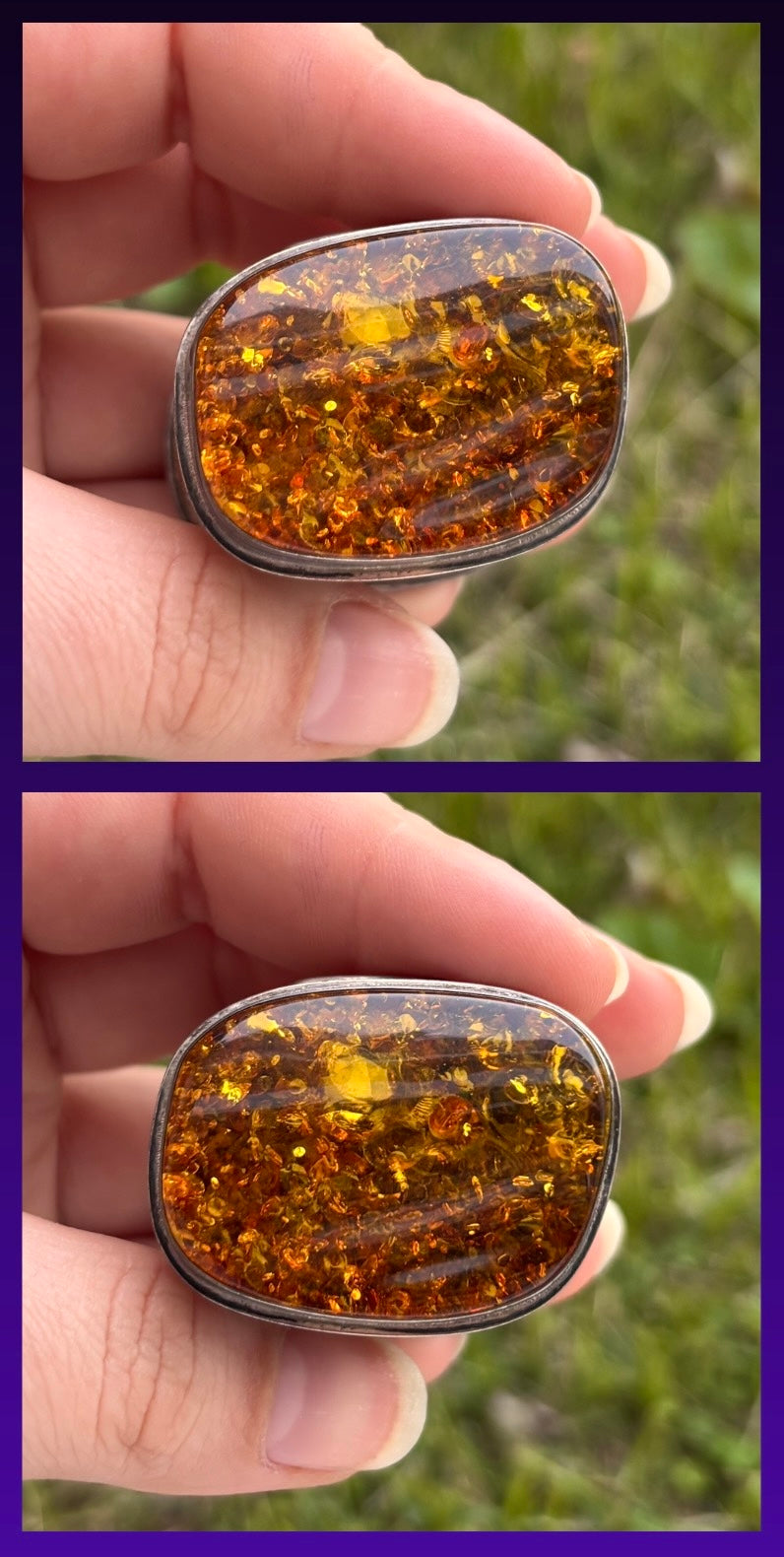 Vintage Sterling Silver & Amber Hinged Trinket Keepsake Box