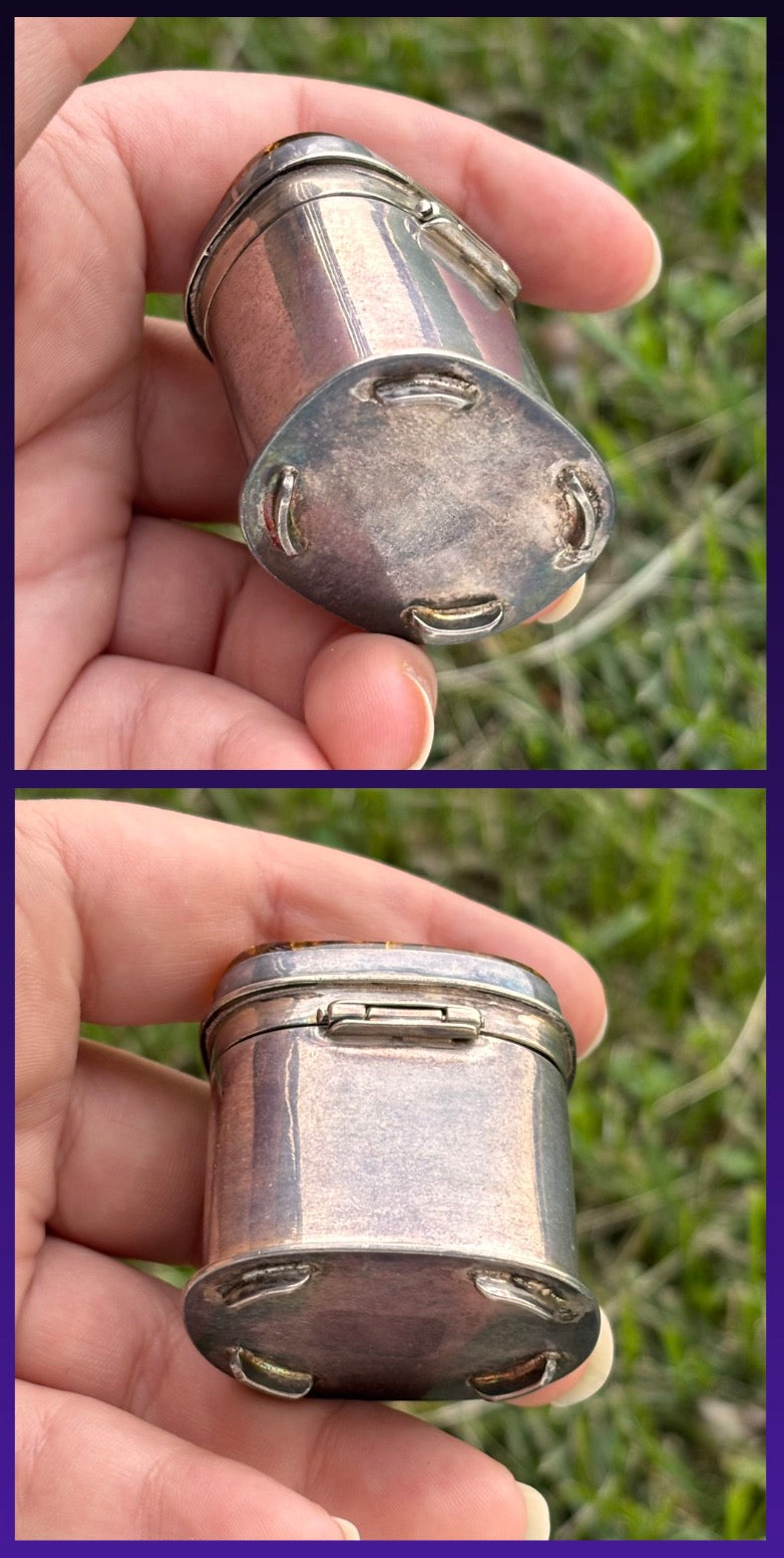 Vintage Sterling Silver & Amber Hinged Trinket Keepsake Box