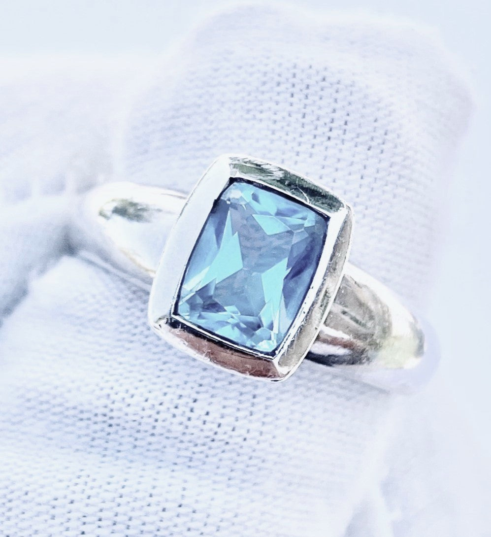 Elongated Cushion Cut Baby Swiss Blue Topaz Ring