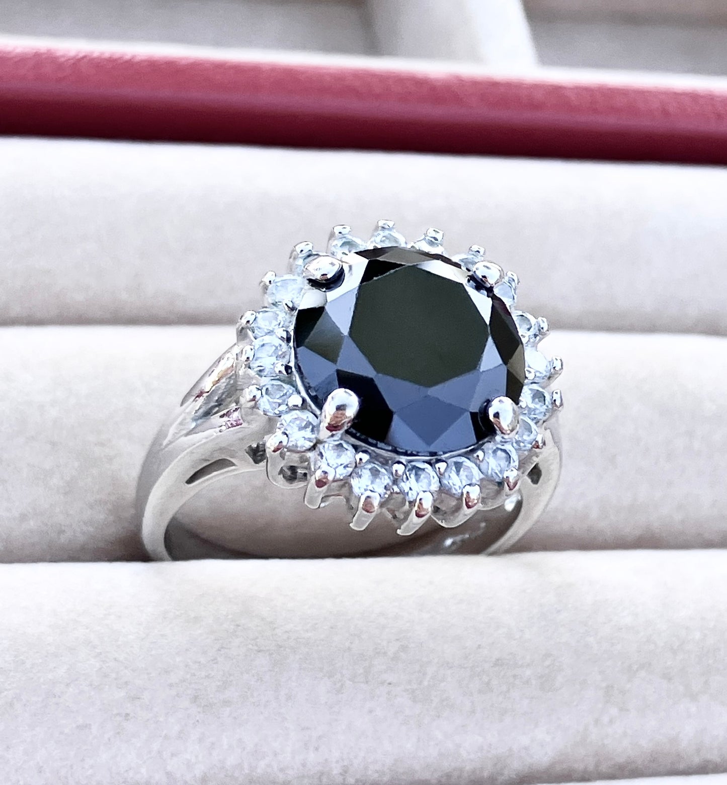 "Diamond" Halo Black Onyx Ring