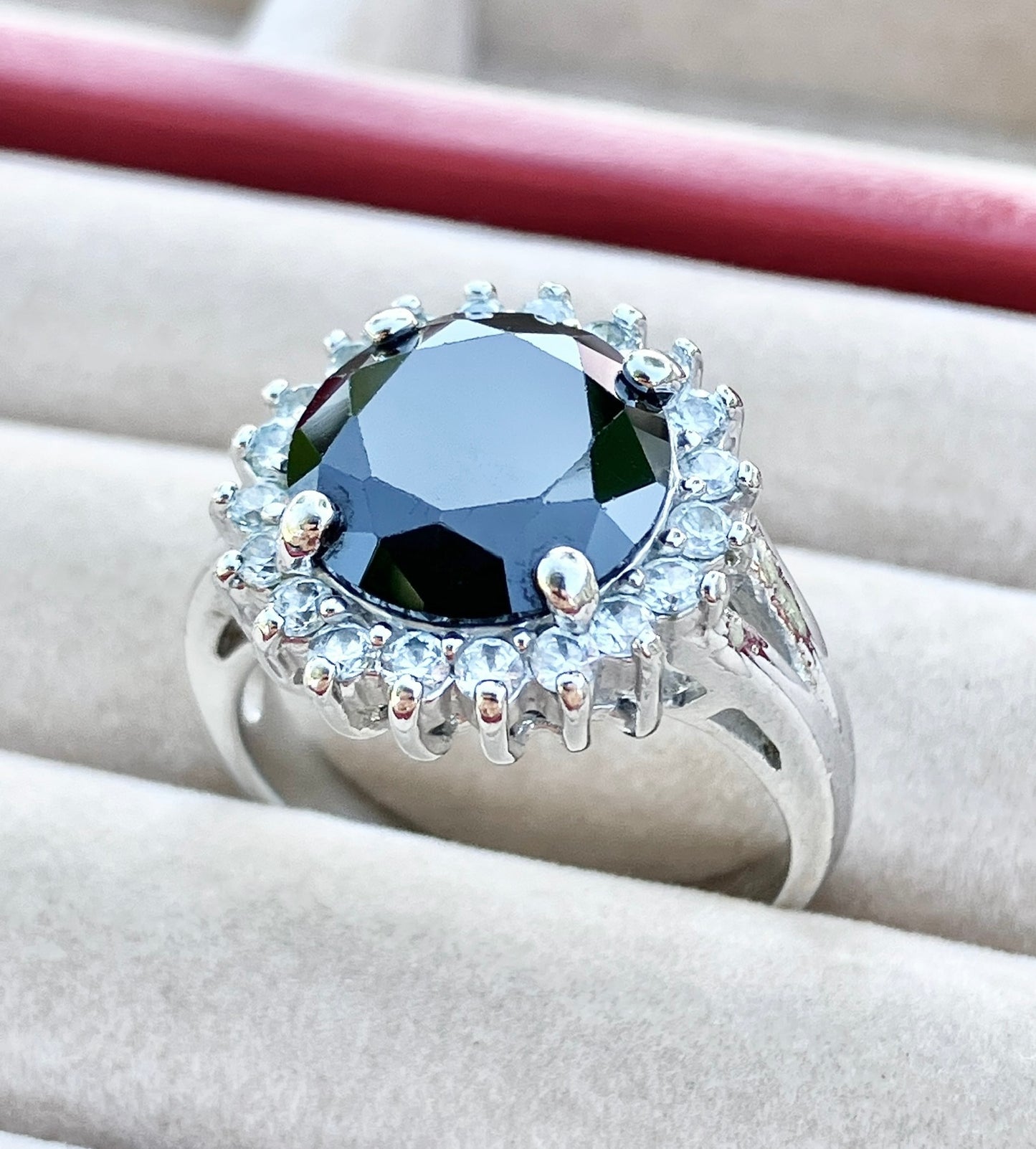 "Diamond" Halo Black Onyx Ring