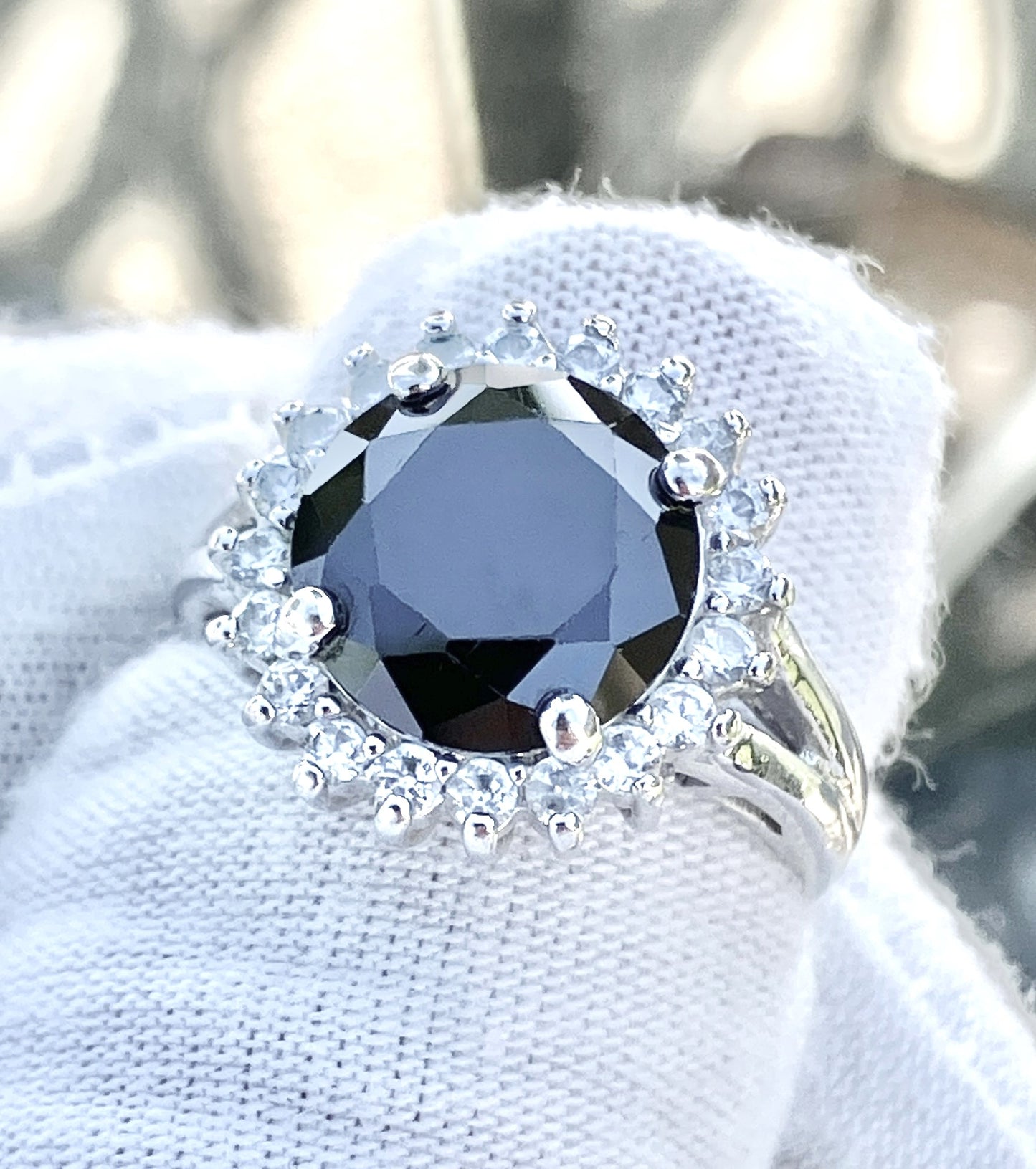 "Diamond" Halo Black Onyx Ring