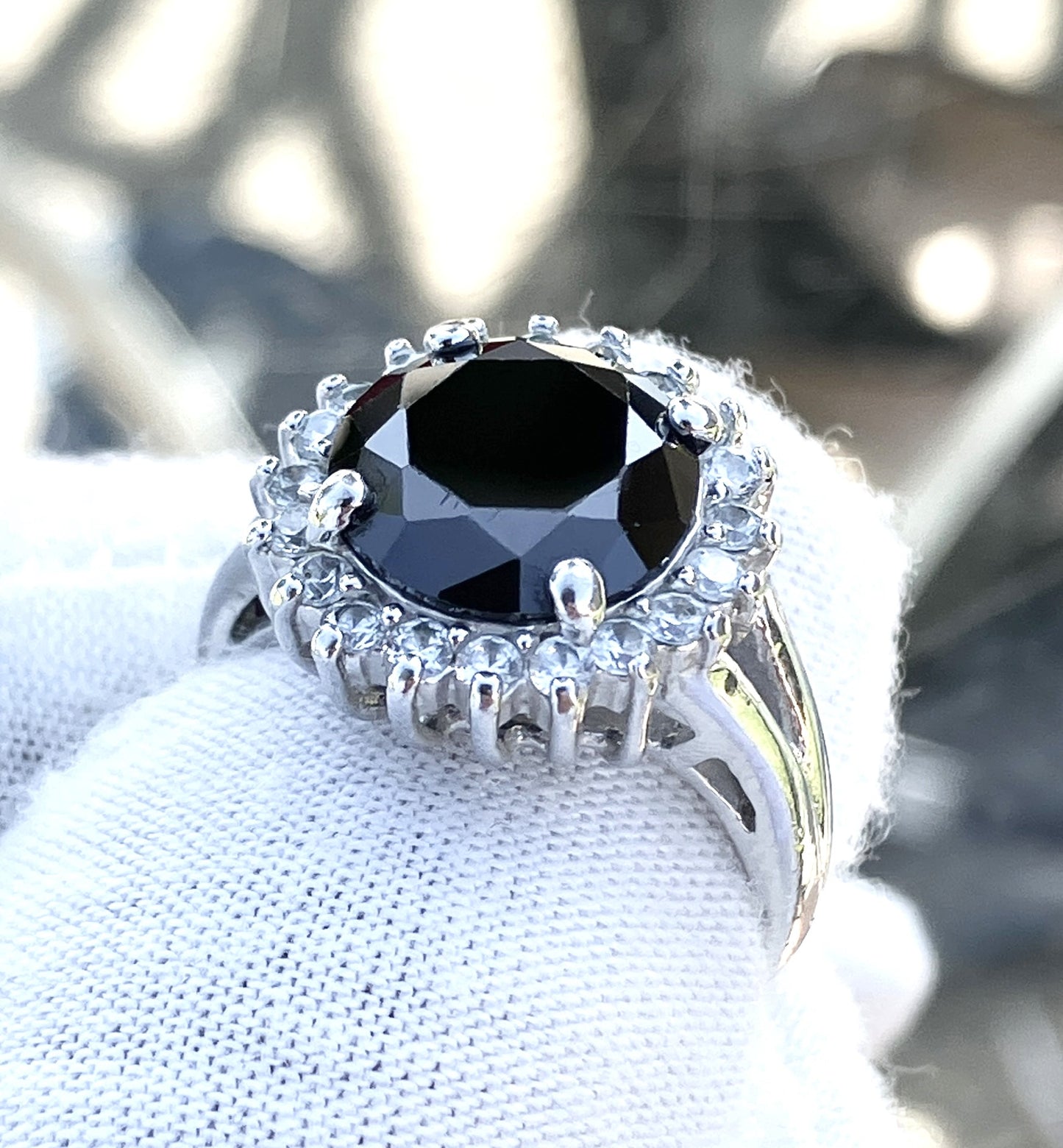 "Diamond" Halo Black Onyx Ring