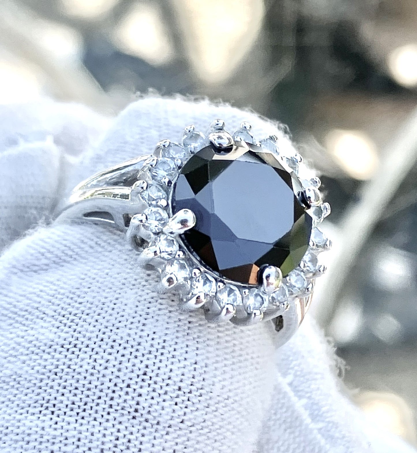 "Diamond" Halo Black Onyx Ring