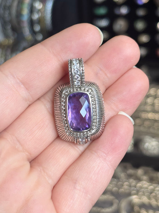 Judith Ripka Elongated Checkerboard Cushion Cut Gemstone and “Diamond” Pendant (3 Colors!)