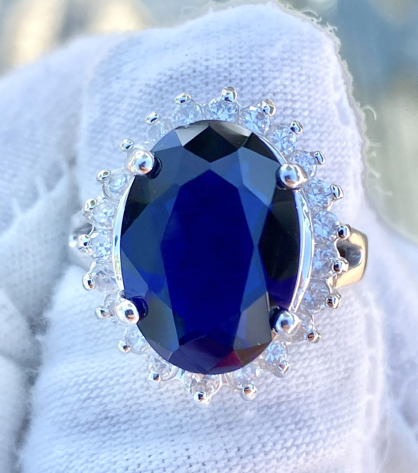 Oval Cut "Sapphire" in "Diamond" Halo Ring (2 sizes!)