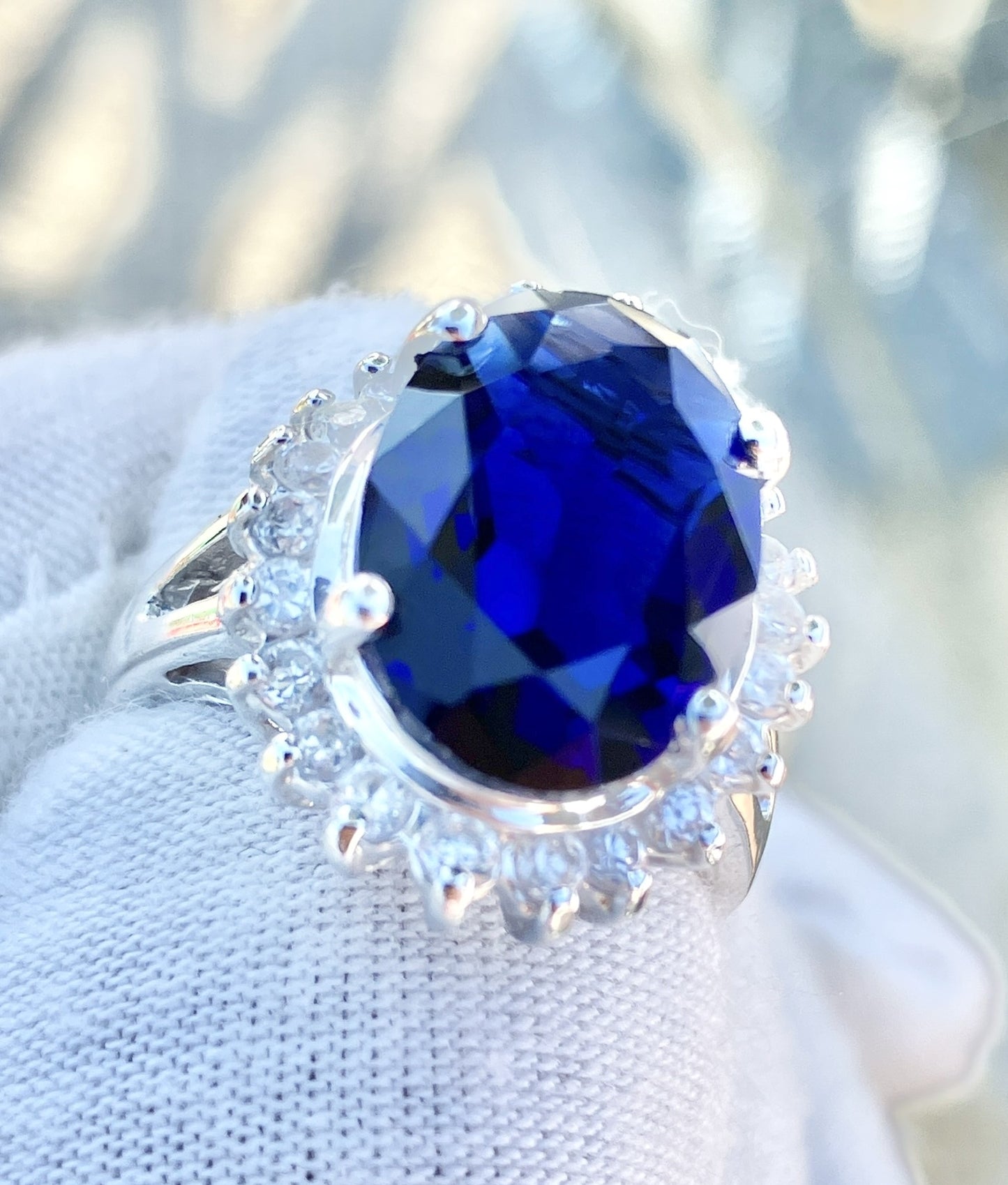 Oval Cut "Sapphire" in "Diamond" Halo Ring (2 sizes!)