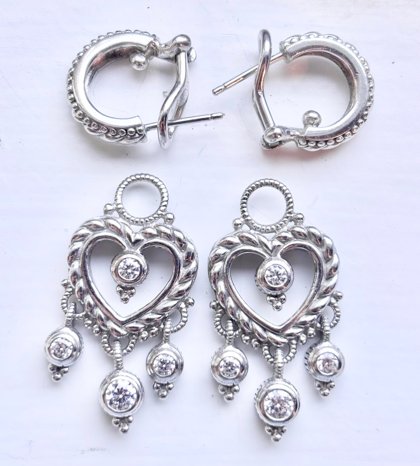 Judith Ripka Diamonique Heart Dangle Leverback Earrings