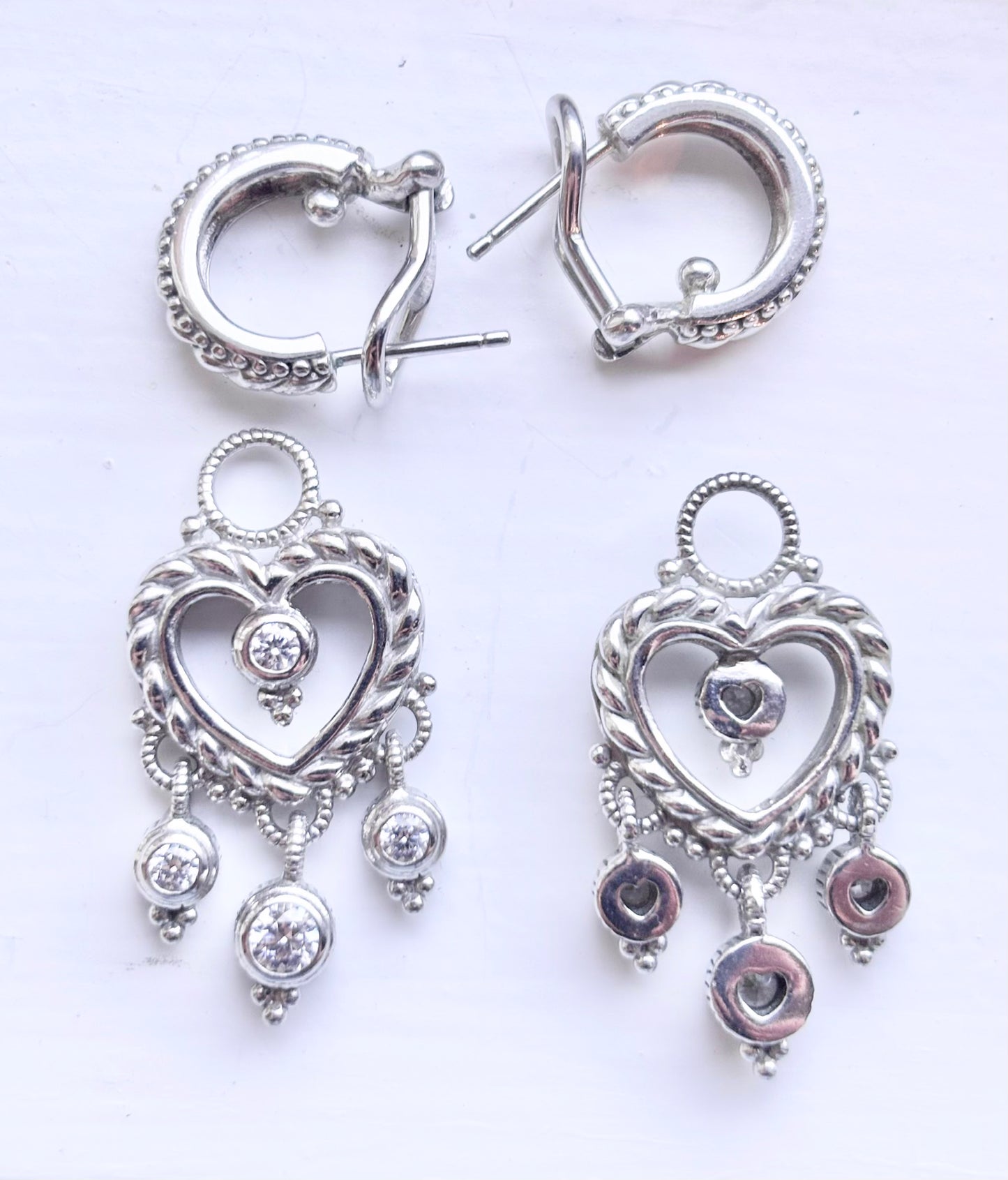 Judith Ripka Diamonique Heart Dangle Leverback Earrings