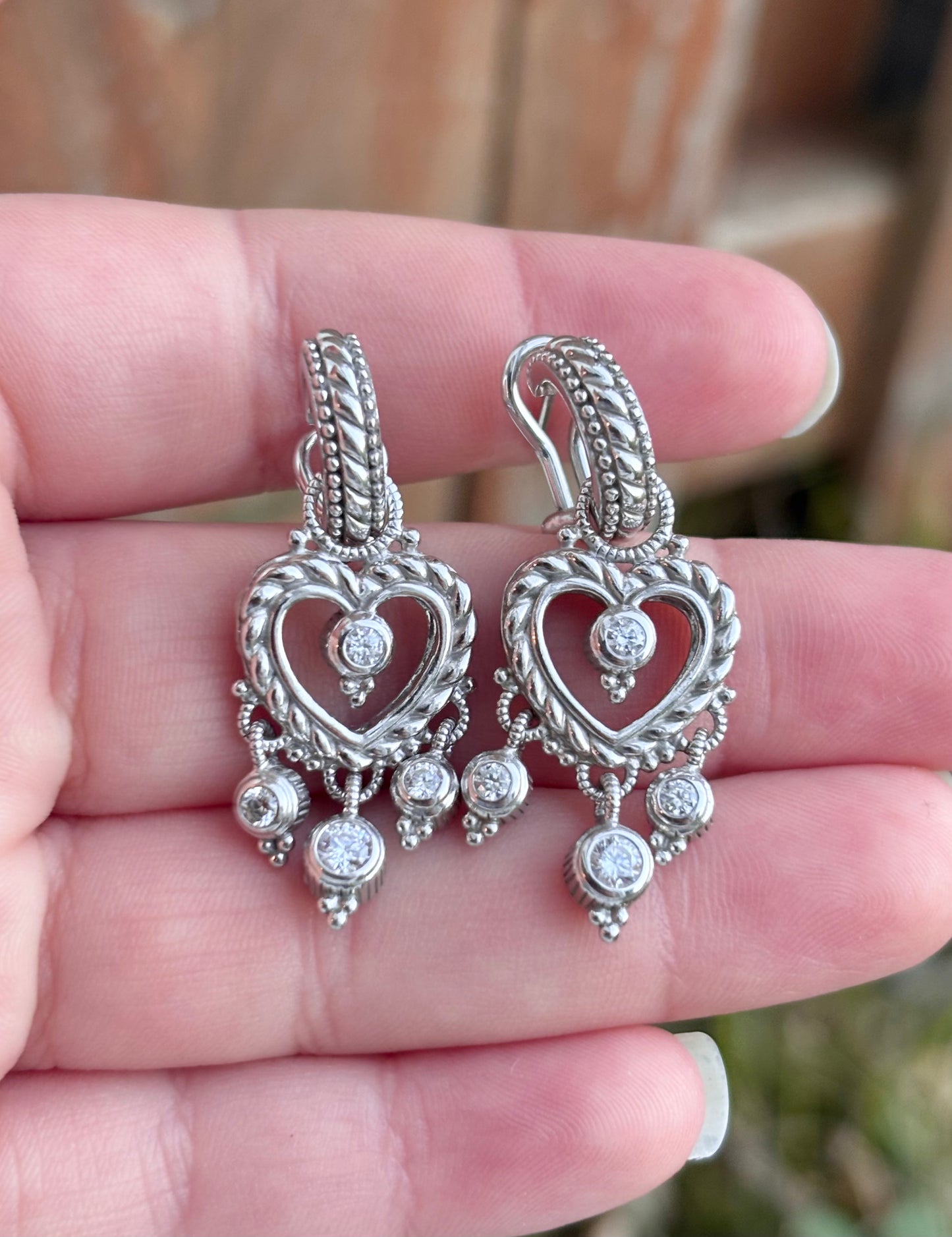Judith Ripka Diamonique Heart Dangle Leverback Earrings