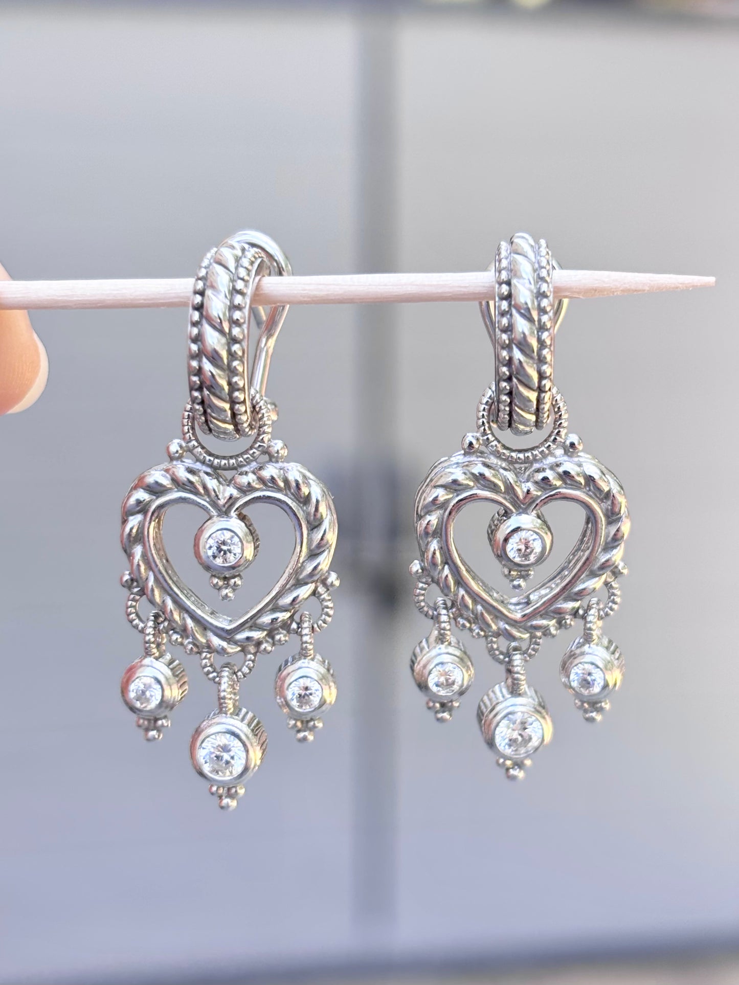Judith Ripka Diamonique Heart Dangle Leverback Earrings