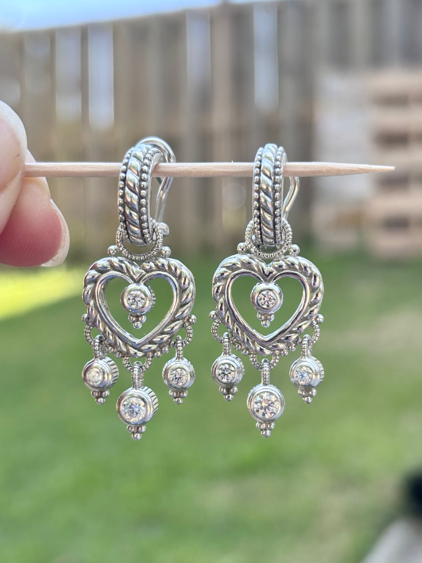Judith Ripka Diamonique Heart Dangle Leverback Earrings