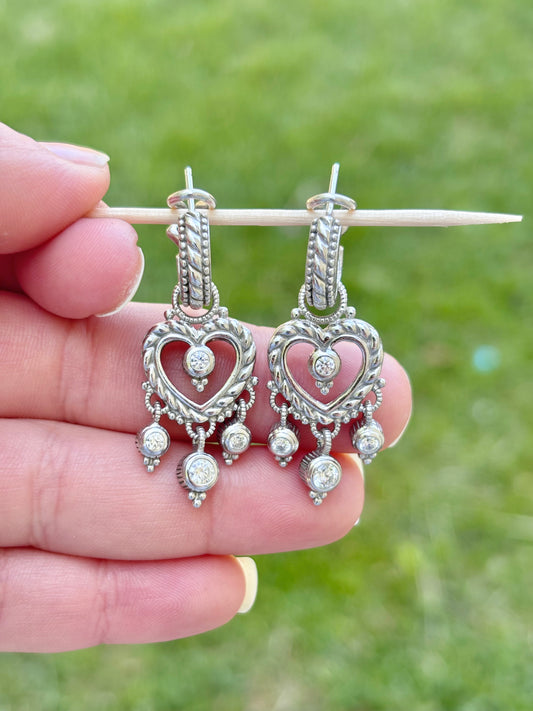 Judith Ripka Diamonique Heart Dangle Leverback Earrings