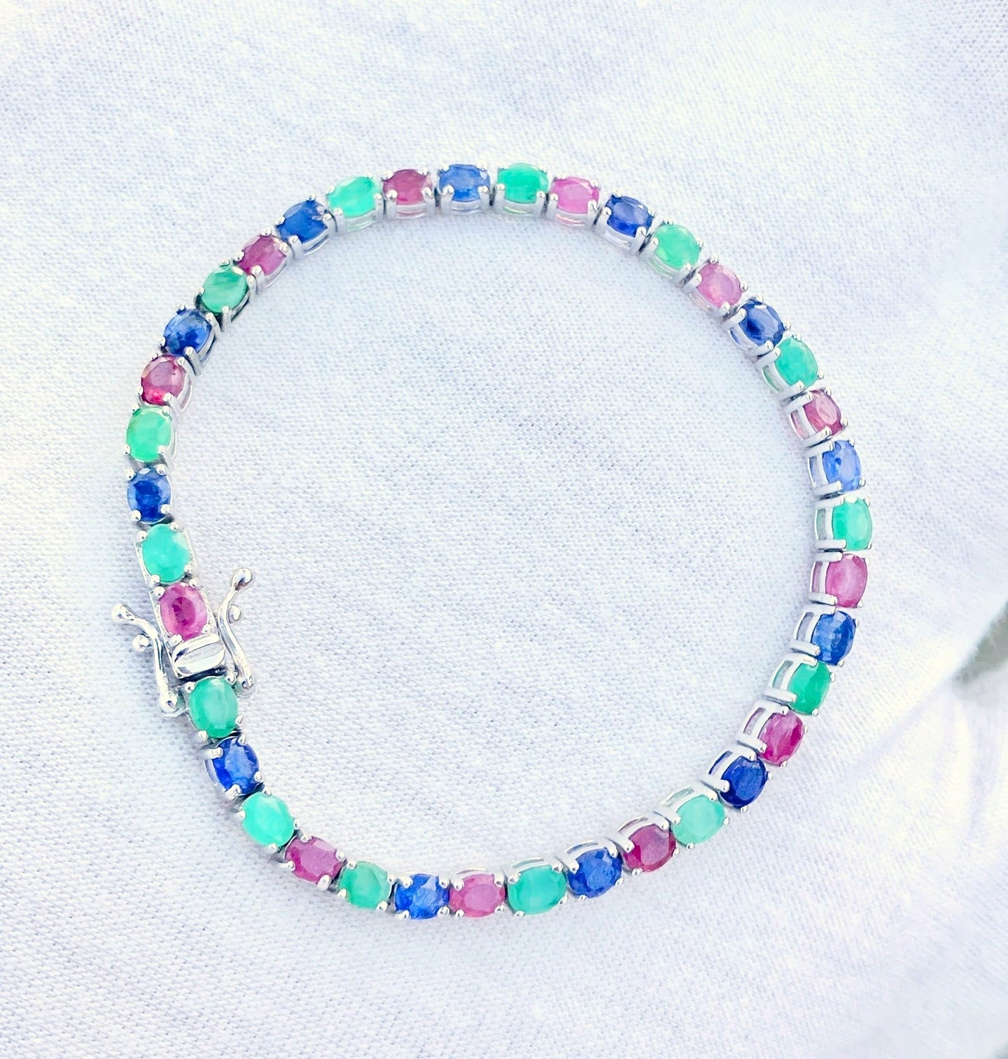 Ruby, Emerald, and Blue Dyed Sapphire Bracelet