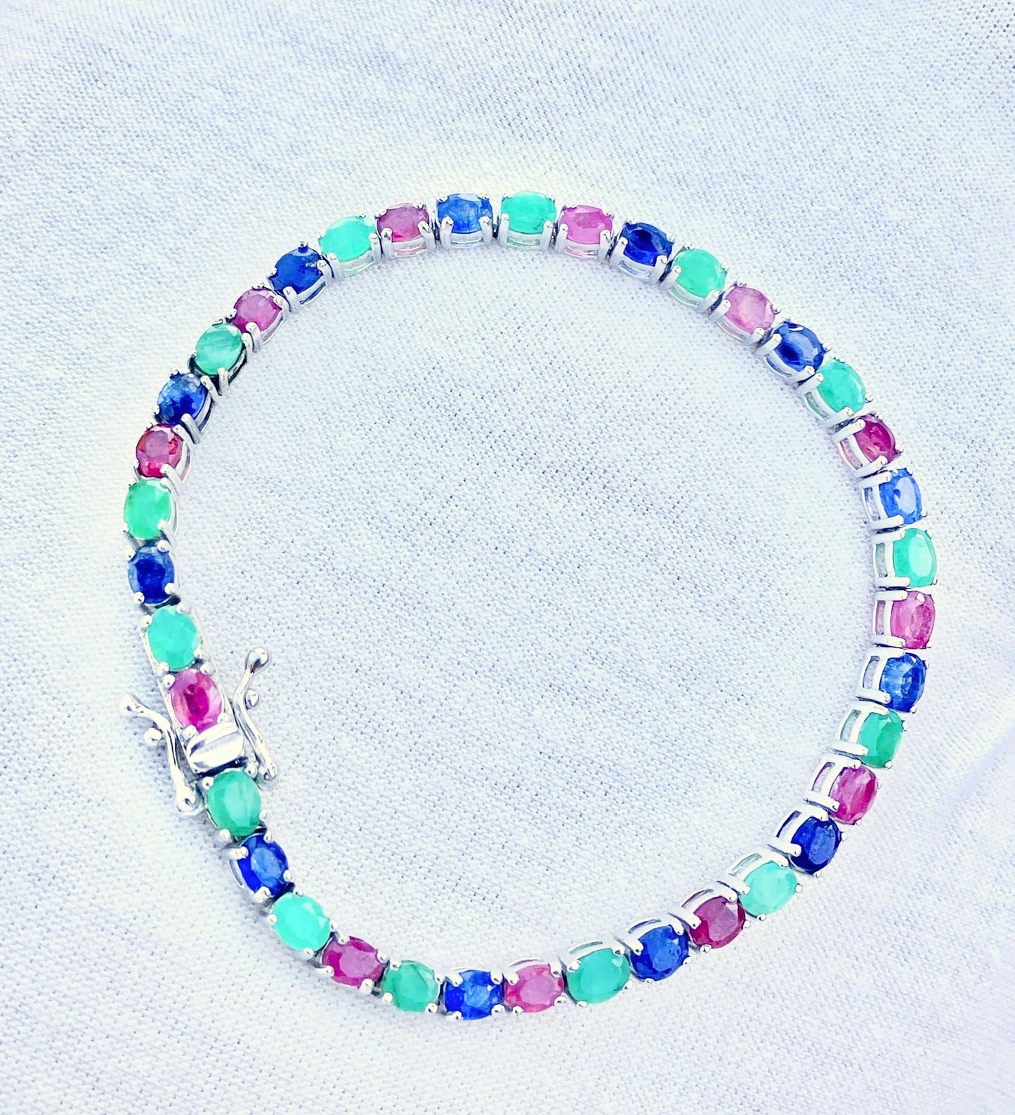 Ruby, Emerald, and Blue Dyed Sapphire Bracelet