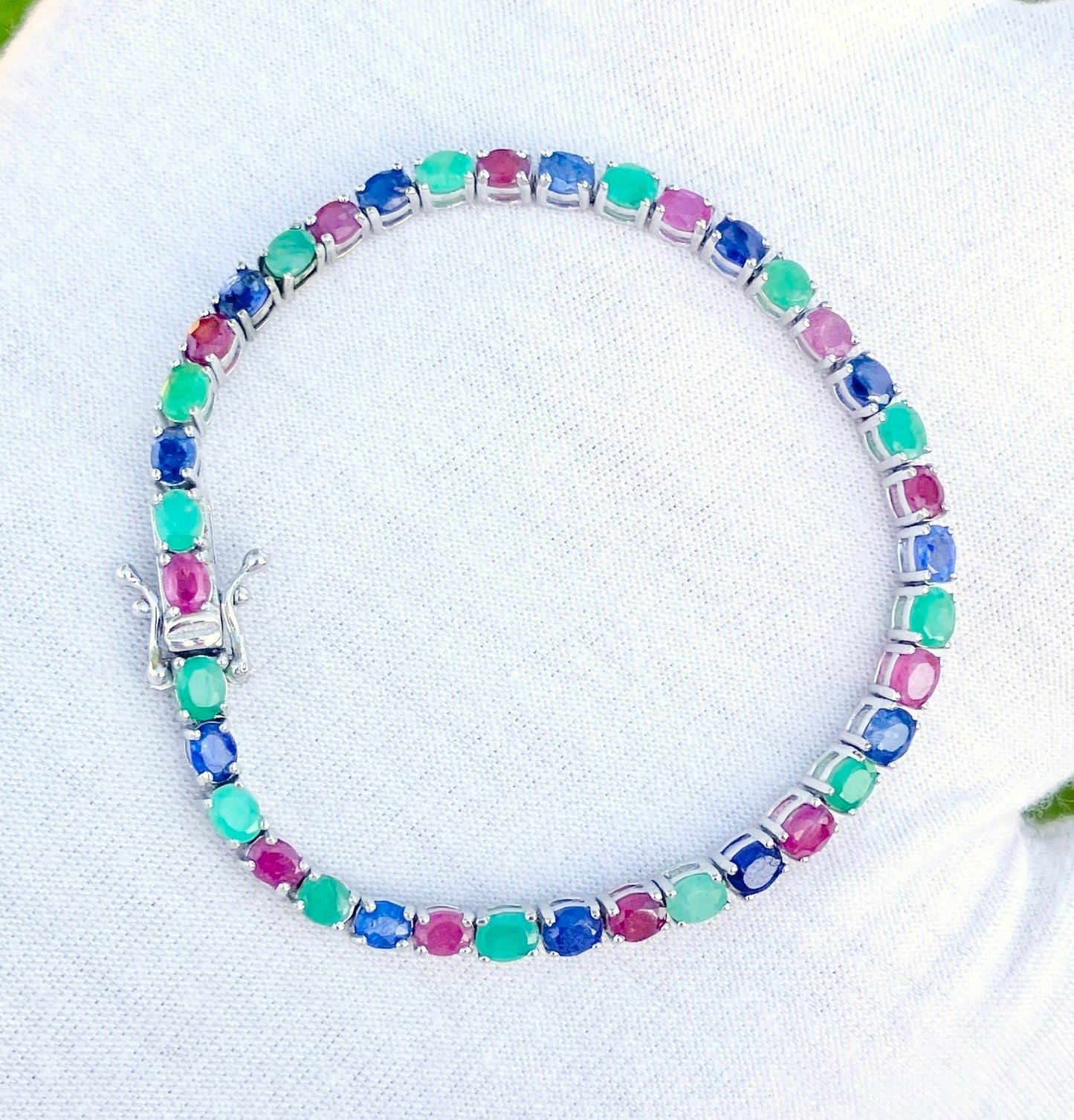 Ruby, Emerald, and Blue Dyed Sapphire Bracelet