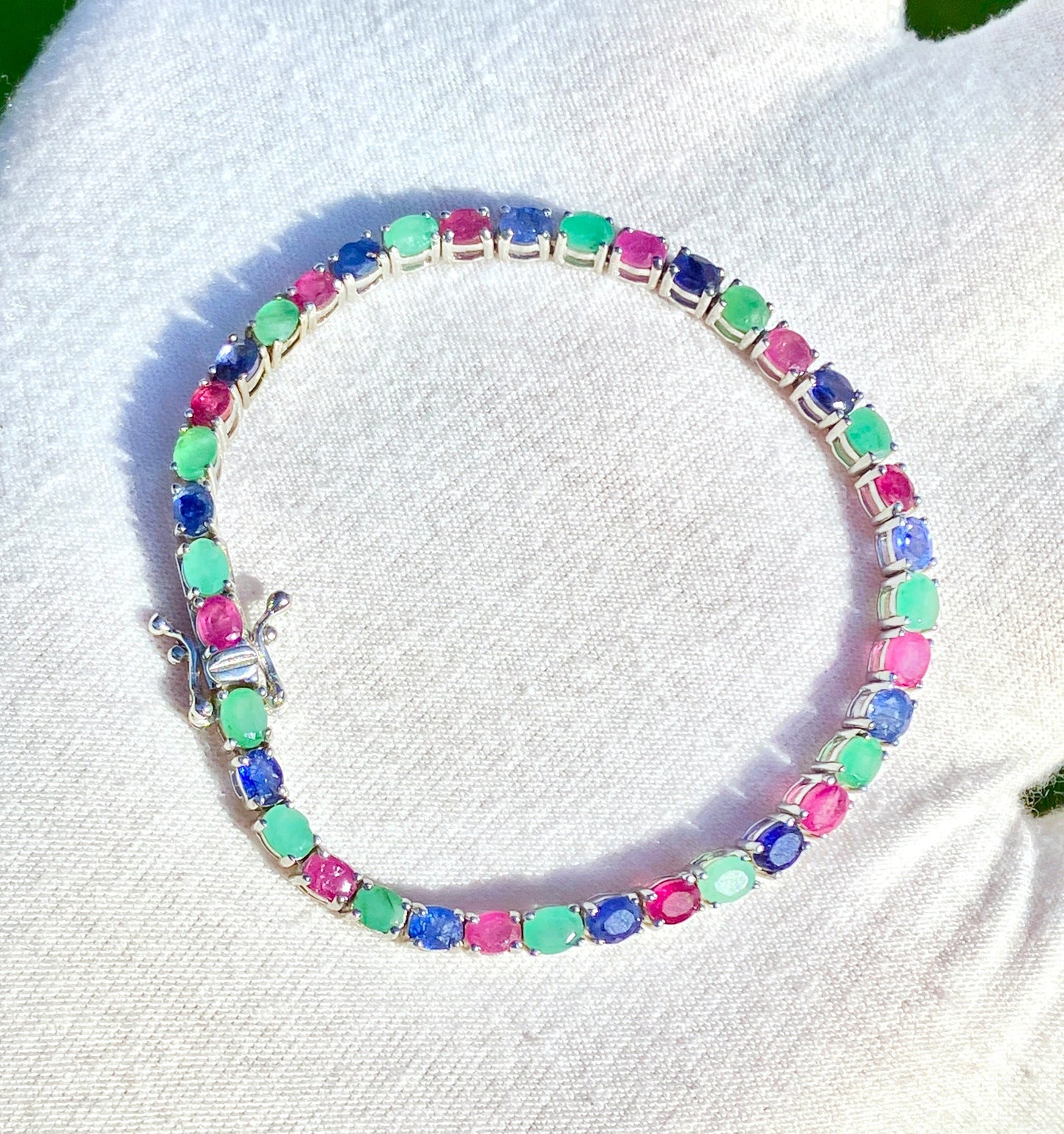 Ruby, Emerald, and Blue Dyed Sapphire Bracelet