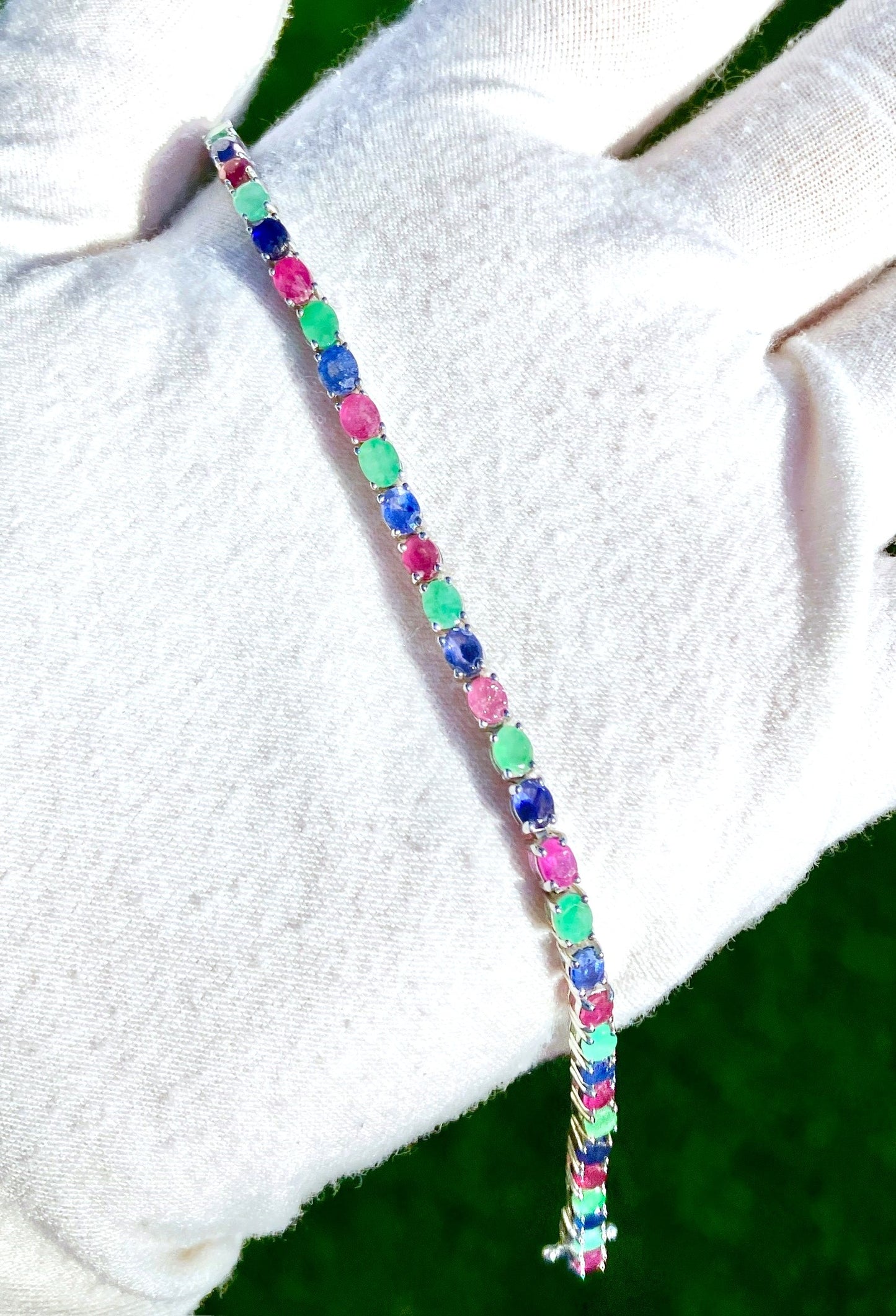 Ruby, Emerald, and Blue Dyed Sapphire Bracelet