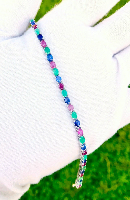Ruby, Emerald, and Blue Dyed Sapphire Bracelet