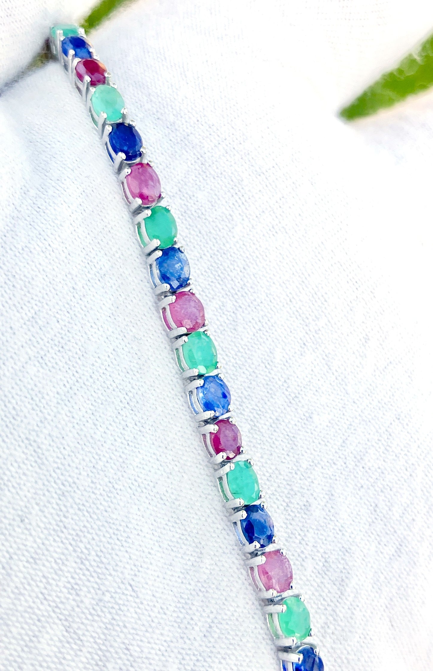 Ruby, Emerald, and Blue Dyed Sapphire Bracelet