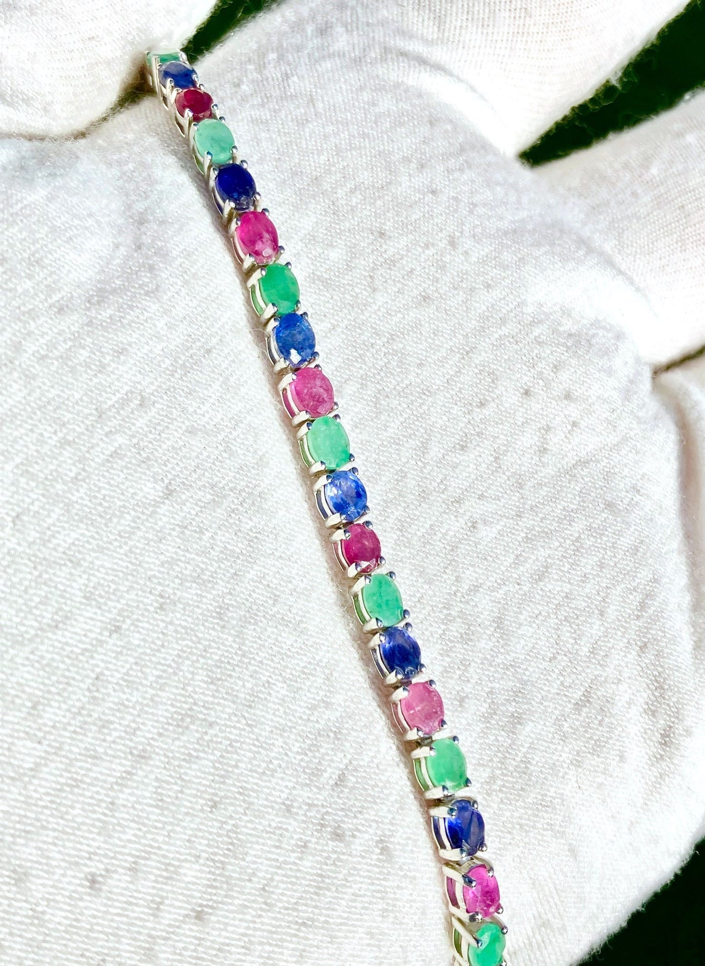 Ruby, Emerald, and Blue Dyed Sapphire Bracelet