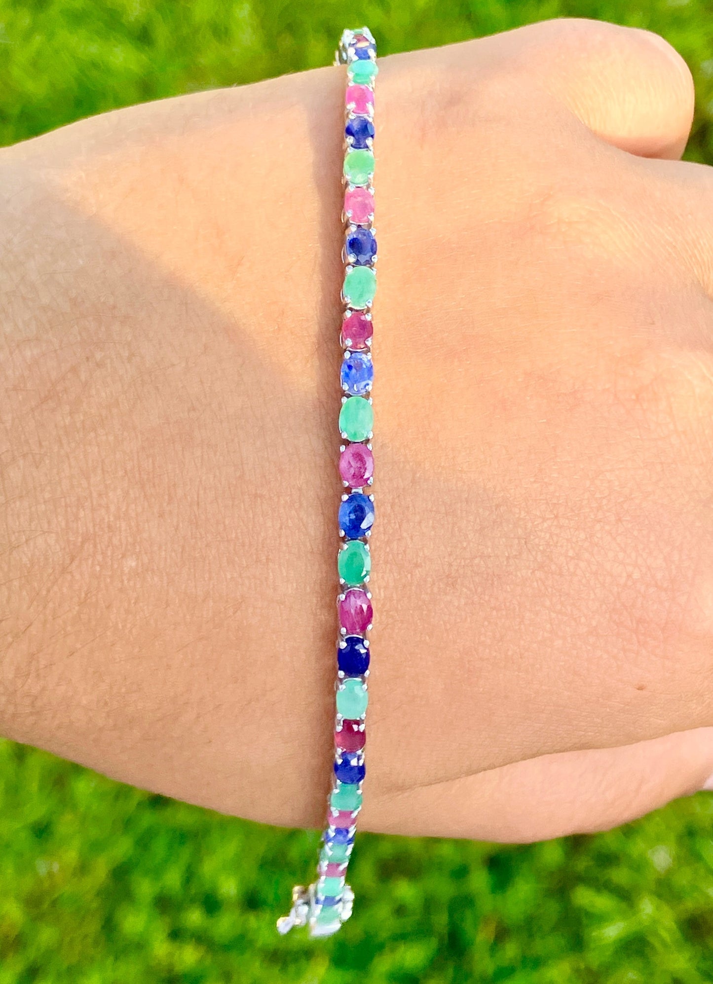Ruby, Emerald, and Blue Dyed Sapphire Bracelet