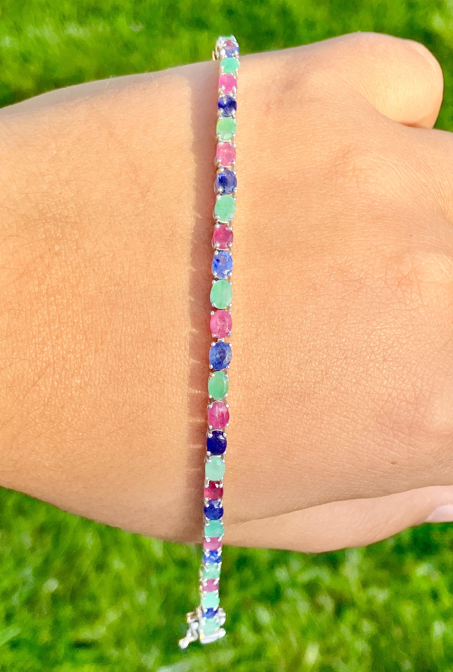Ruby, Emerald, and Blue Dyed Sapphire Bracelet
