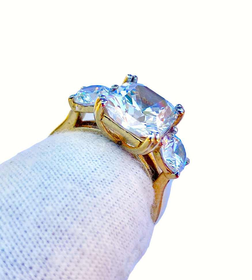 Gold Plated Cushion and Round Cut “Diamond” Ring
