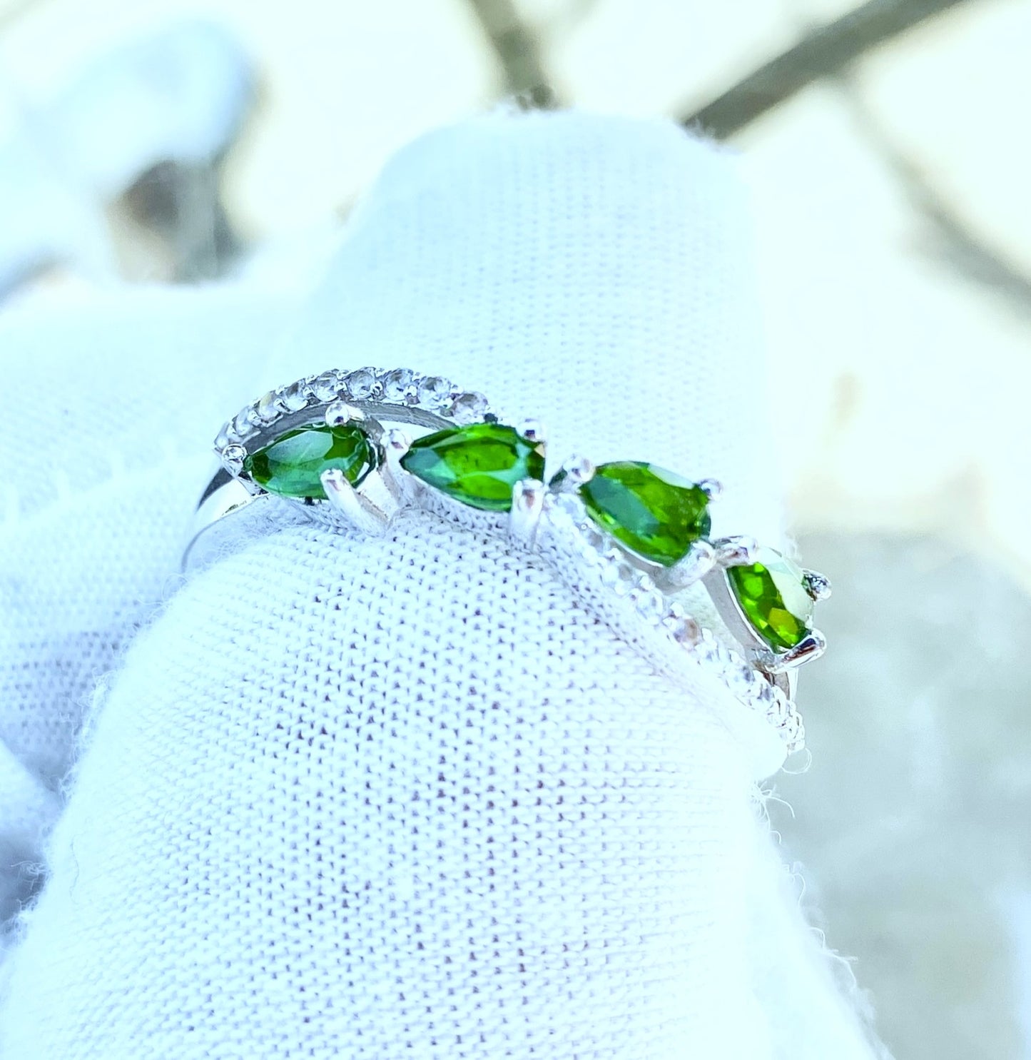 Pear Cut Chrome Diopside and Zircon Ring